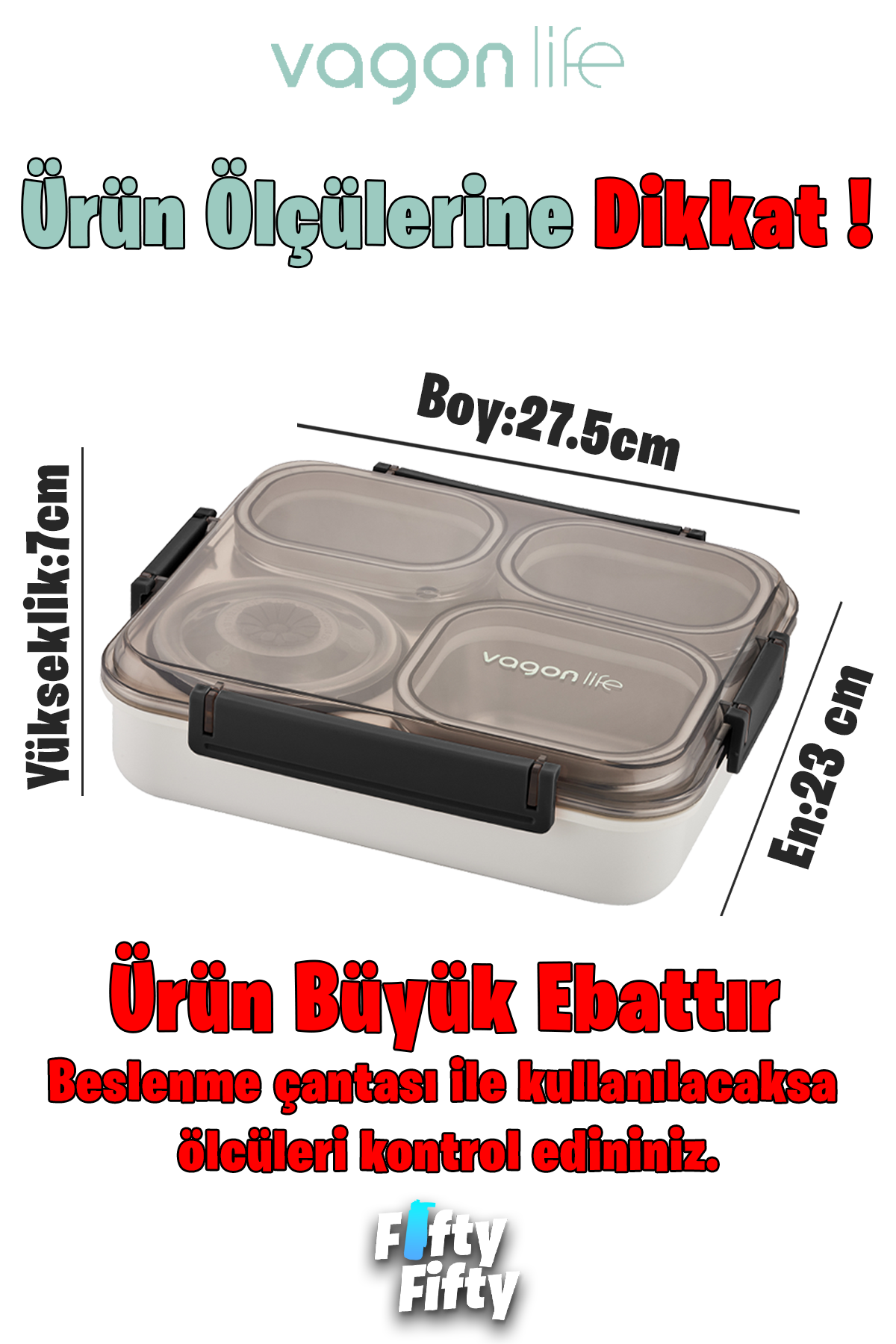 Vagonlife Büyük Ebat 1200 ML (Sızdırmaz,Karışmaz 4 Bölmeli) Lunch Box Yeni Nesil Sefer Tası -FF7080 