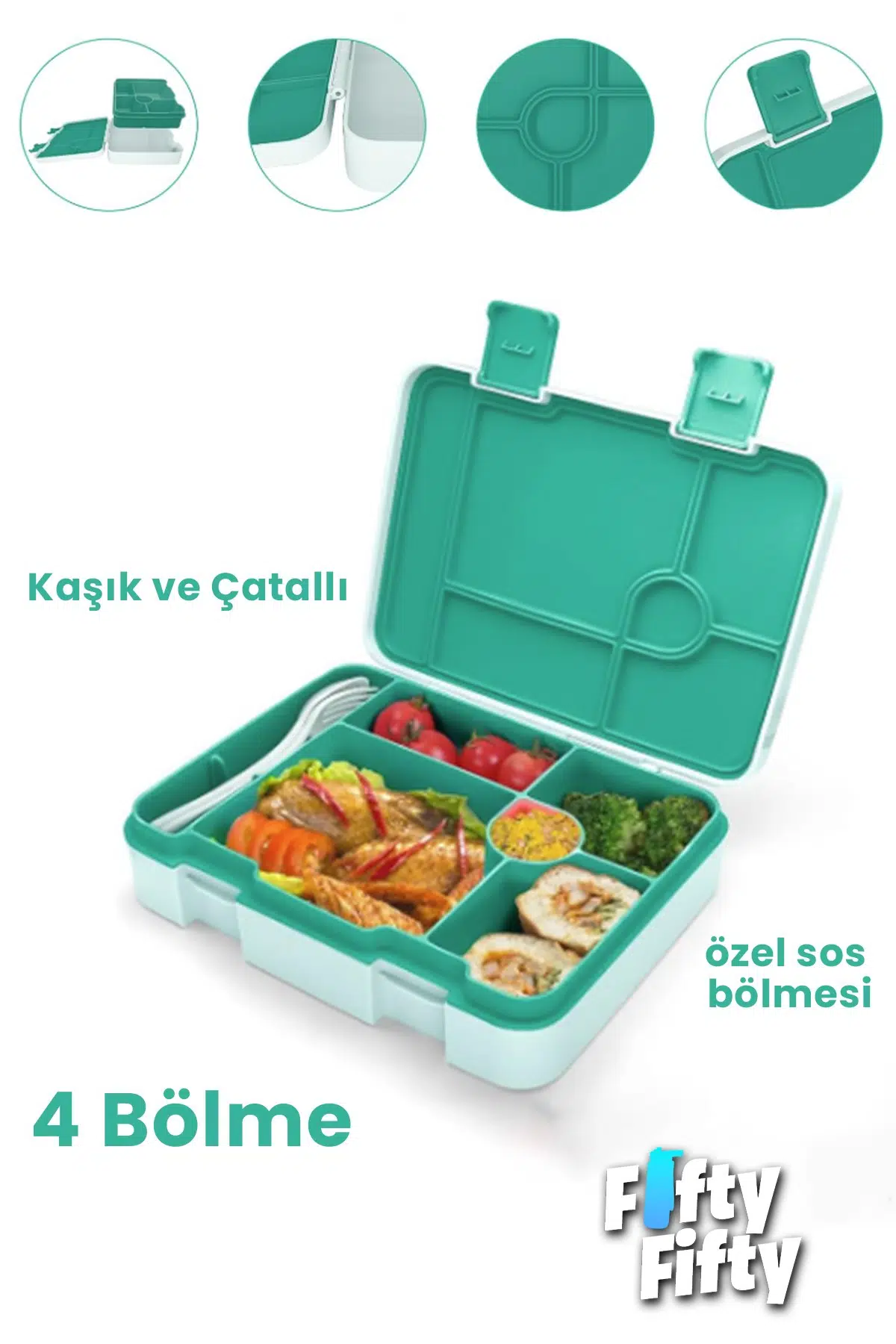 1300 ML Tek Kat Sızdırmaz,Karışmaz 4 Bölmeli Çocuk Beslenme Kutusu -FFB091-1300