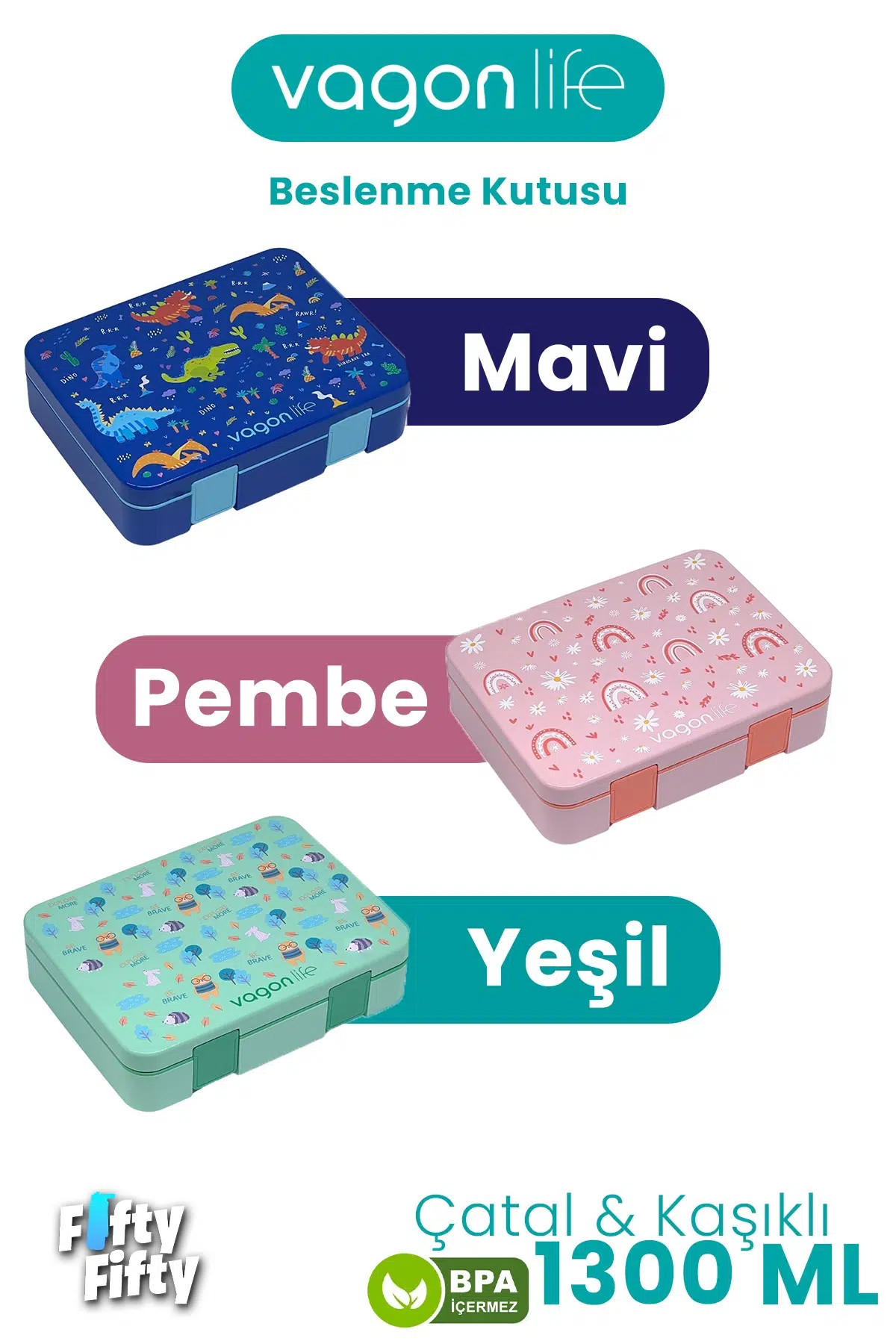 1300 ML Tek Kat Sızdırmaz,Karışmaz 4 Bölmeli Çocuk Beslenme Kutusu -FFB091-1300