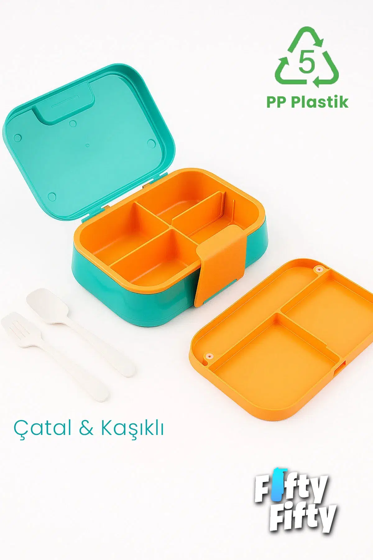 1030 ML Tek Kat 4 Bölme Çocuk Beslenme Kutusu Çatal / Kaşık -FFB1262