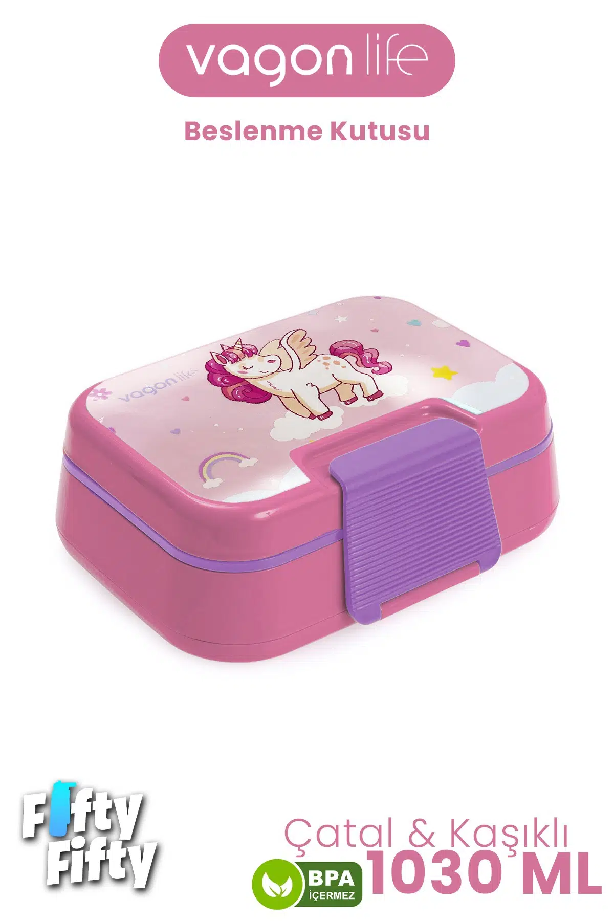 1030 ML Tek Kat 4 Bölme Çocuk Beslenme Kutusu Çatal / Kaşık -FFB1262