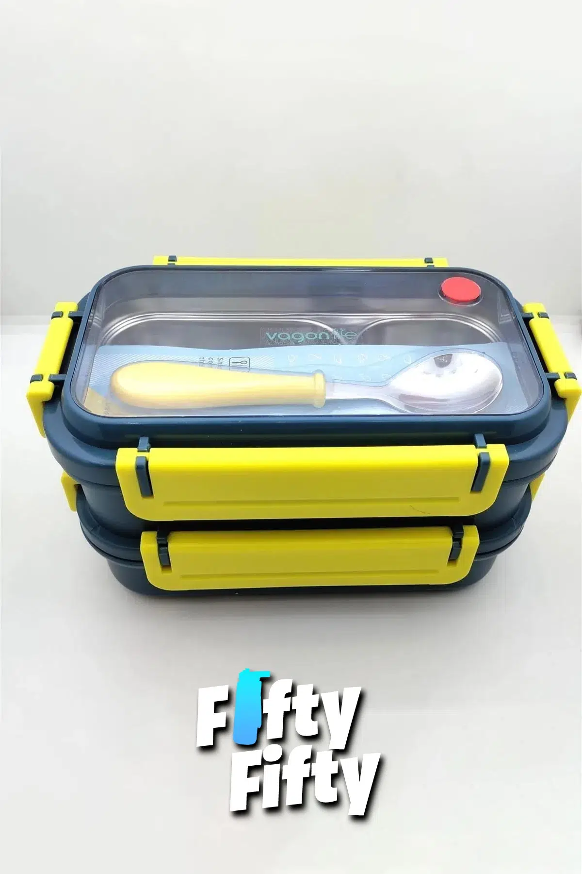 1200 ML İki Kat Üç Bölme Paslanmaz Çelik Bento Lunch Box Yeni Nesil Sefer Tası Çelik Kaşıklı -22FF15