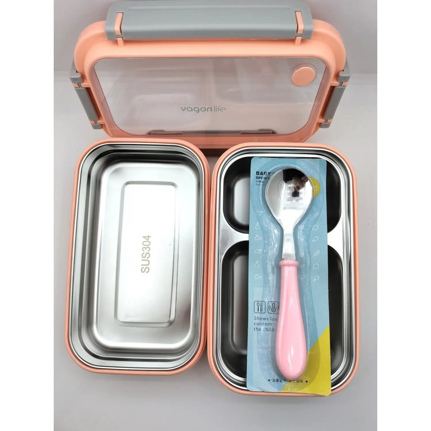 1200 ML İki Kat Üç Bölme Paslanmaz Çelik Bento Lunch Box Yeni Nesil Sefer Tası Çelik Kaşıklı -22FF15