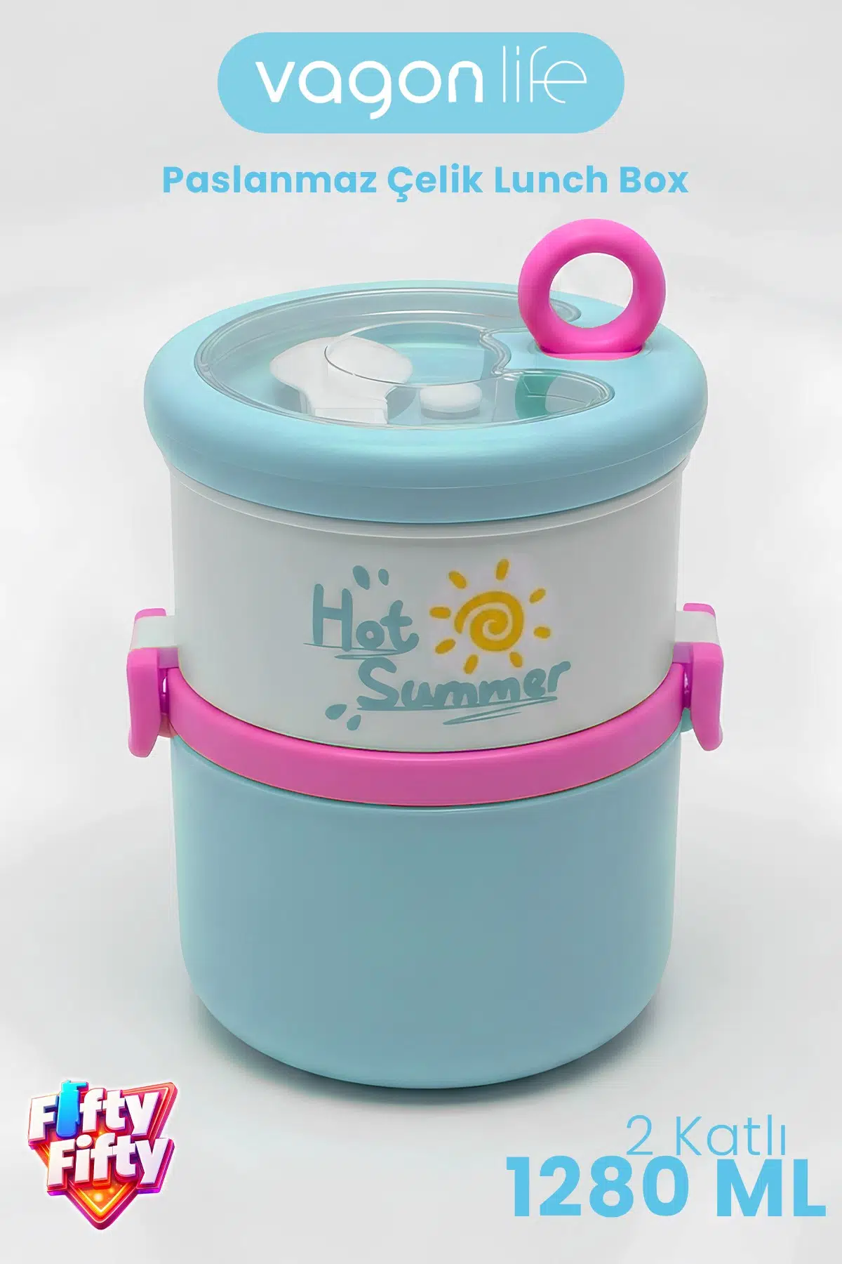 1280 ML 2 Kat Sızdırmaz 304 Paslanmaz Çelik Bento Lunch Box Yeni Nesil Sefer Tası -FFLBOX12167 - Mavi