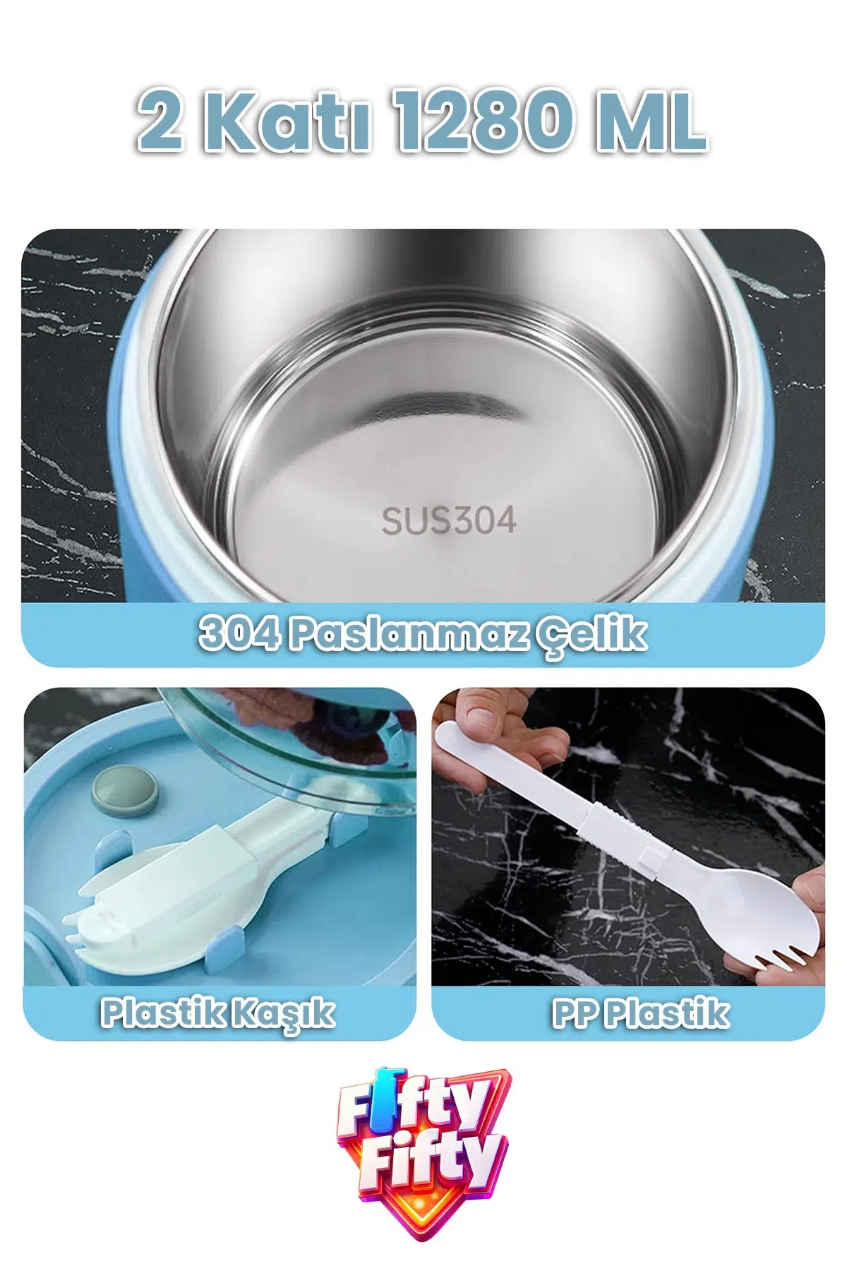 1280 ML 2 Kat Sızdırmaz 304 Paslanmaz Çelik Bento Lunch Box Yeni Nesil Sefer Tası -FFLBOX12167