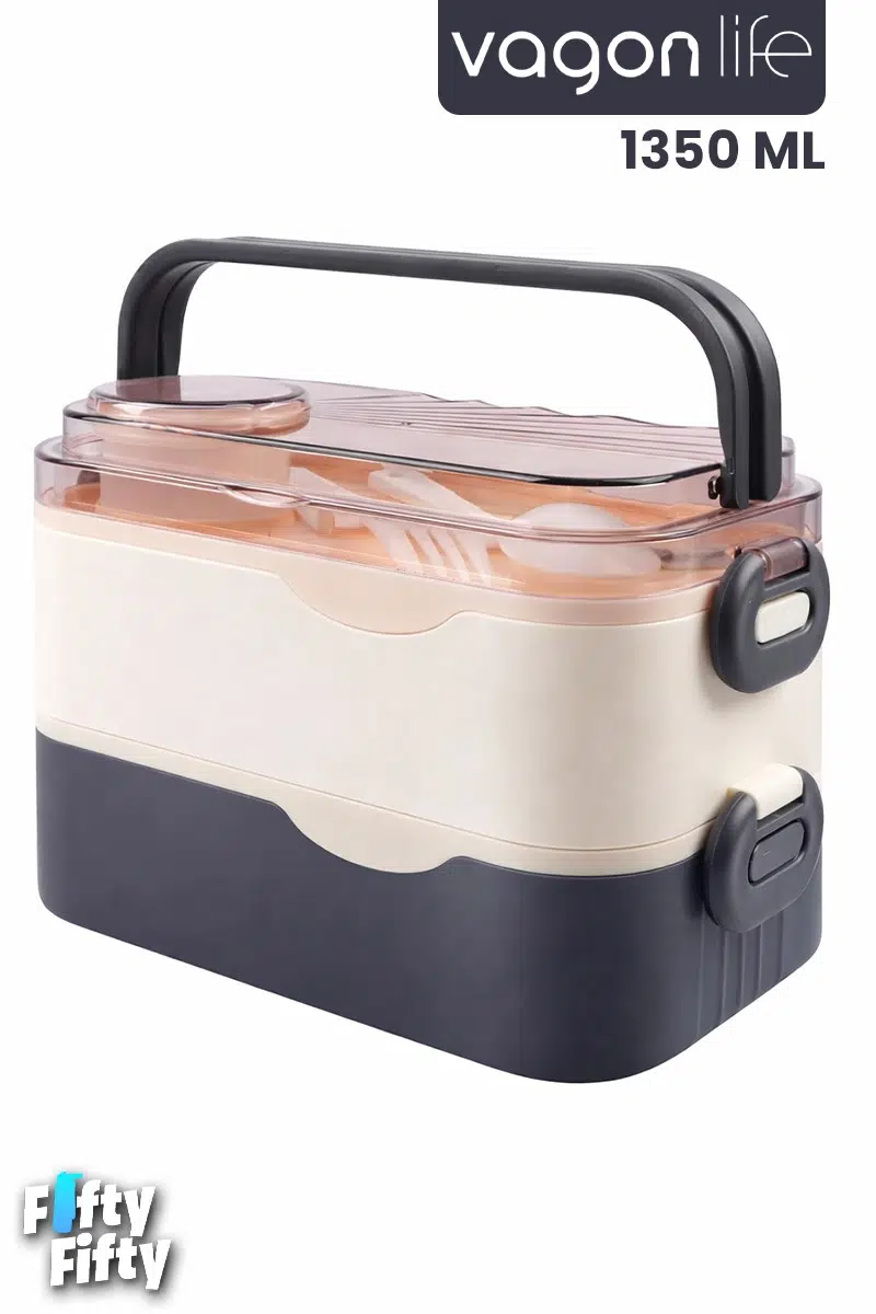 1350 ML Paslanmaz Çelik Bento Lunch Box İki Kat Üç Bölme Yeni Nesil Sefer Tası-1350ML-101102S - Lacivert