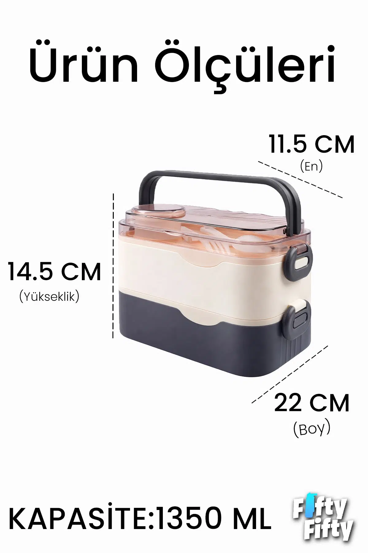 1350 ML Paslanmaz Çelik Bento Lunch Box İki Kat Üç Bölme Yeni Nesil Sefer Tası-1350ML-101102S