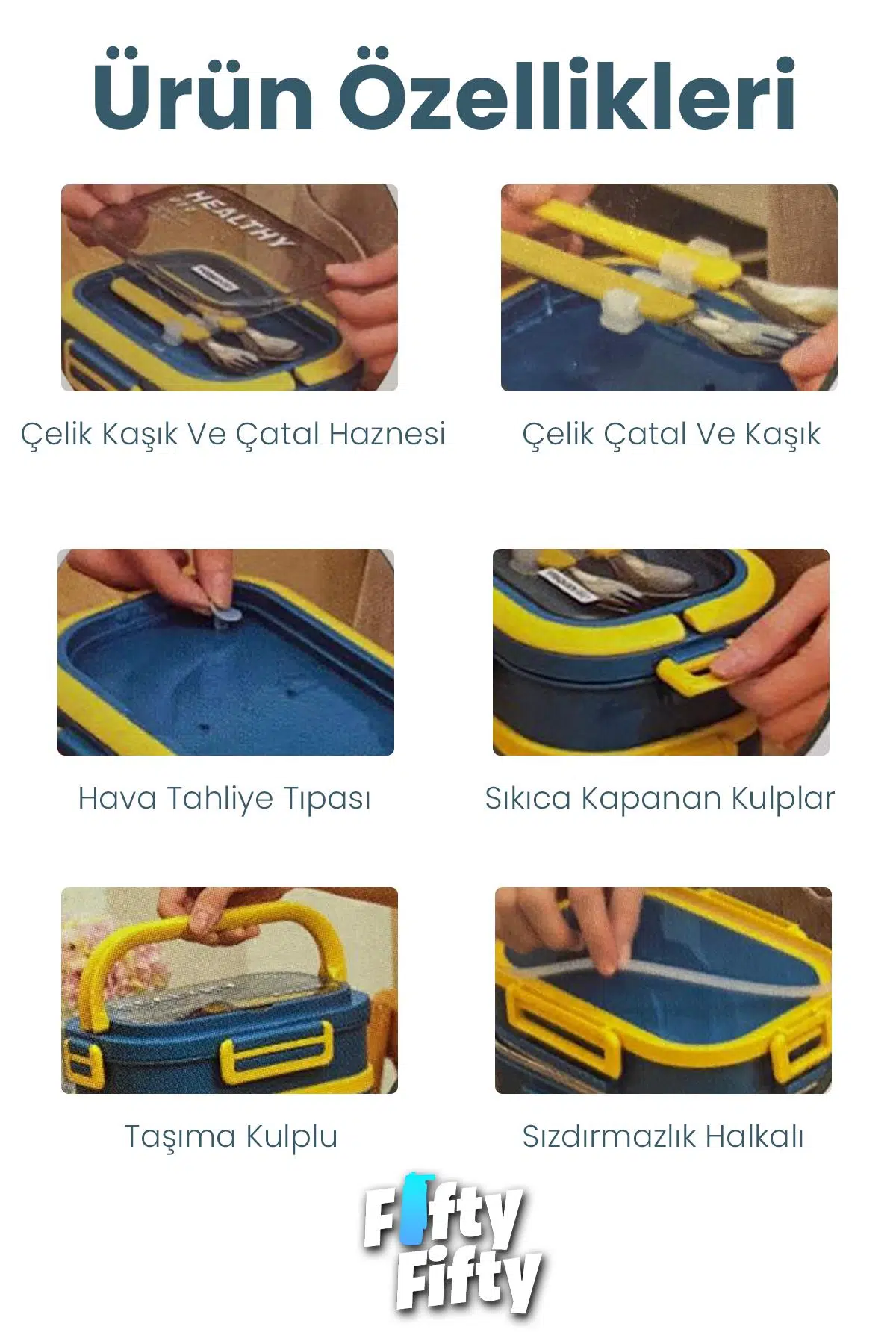1650 ML İki Kat Üç Bölme Paslanmaz Çelik Lunch Box Yeni Nesil Sefer Tası - Kaşık Ve Çatallı -6715