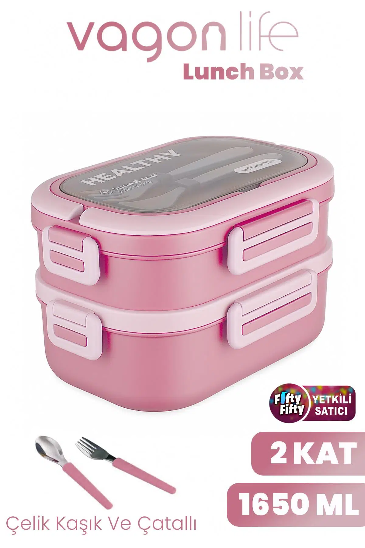 1650 ML İki Kat Üç Bölme Paslanmaz Çelik Lunch Box Yeni Nesil Sefer Tası - Kaşık Ve Çatallı -6715
