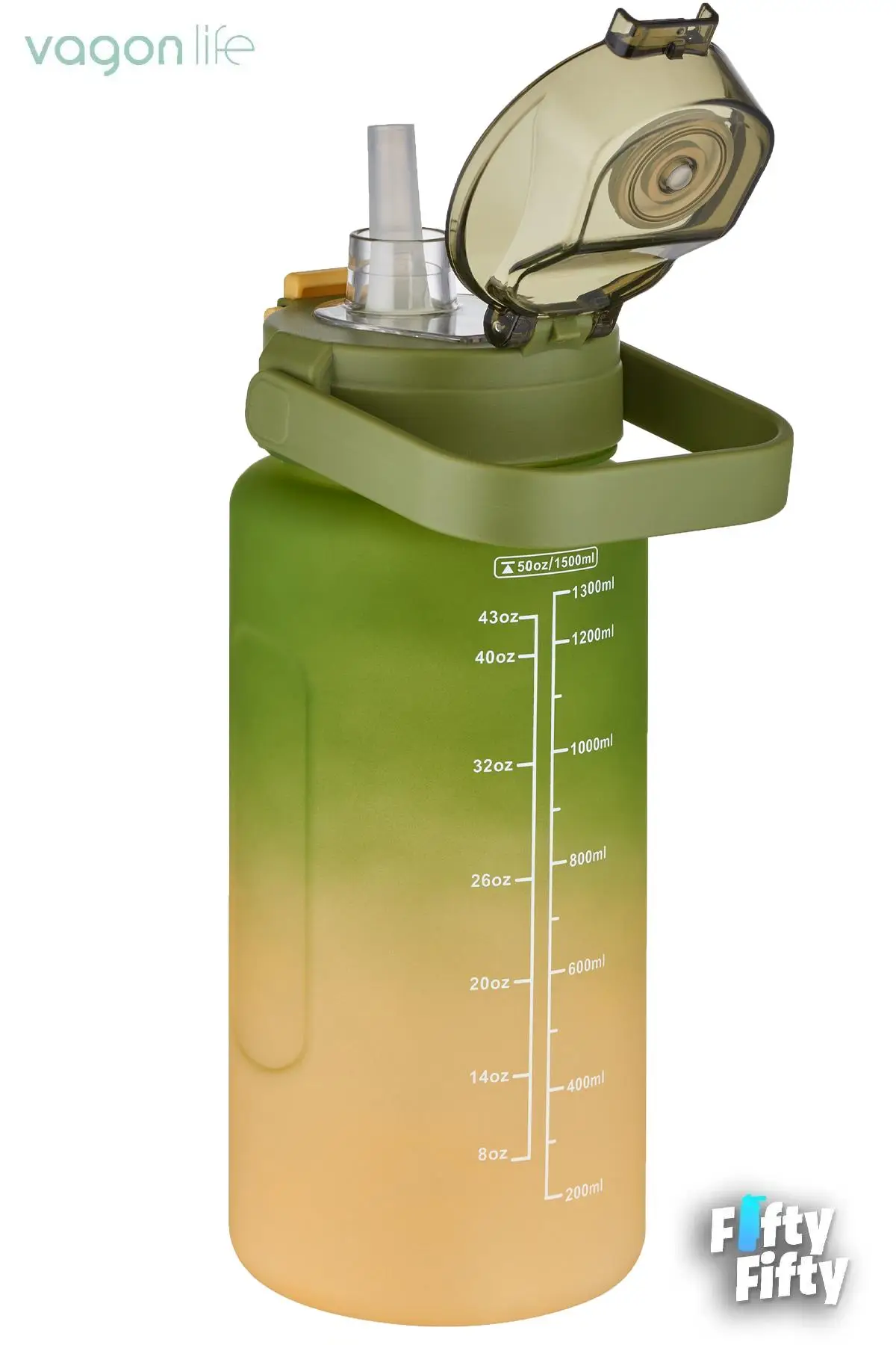 Vagonlife 2`li Ekonomik Motivasyon Matara Seti 1500 ml Büyük Boy 4 Farklı Renk Seçeneği FiftyFifty