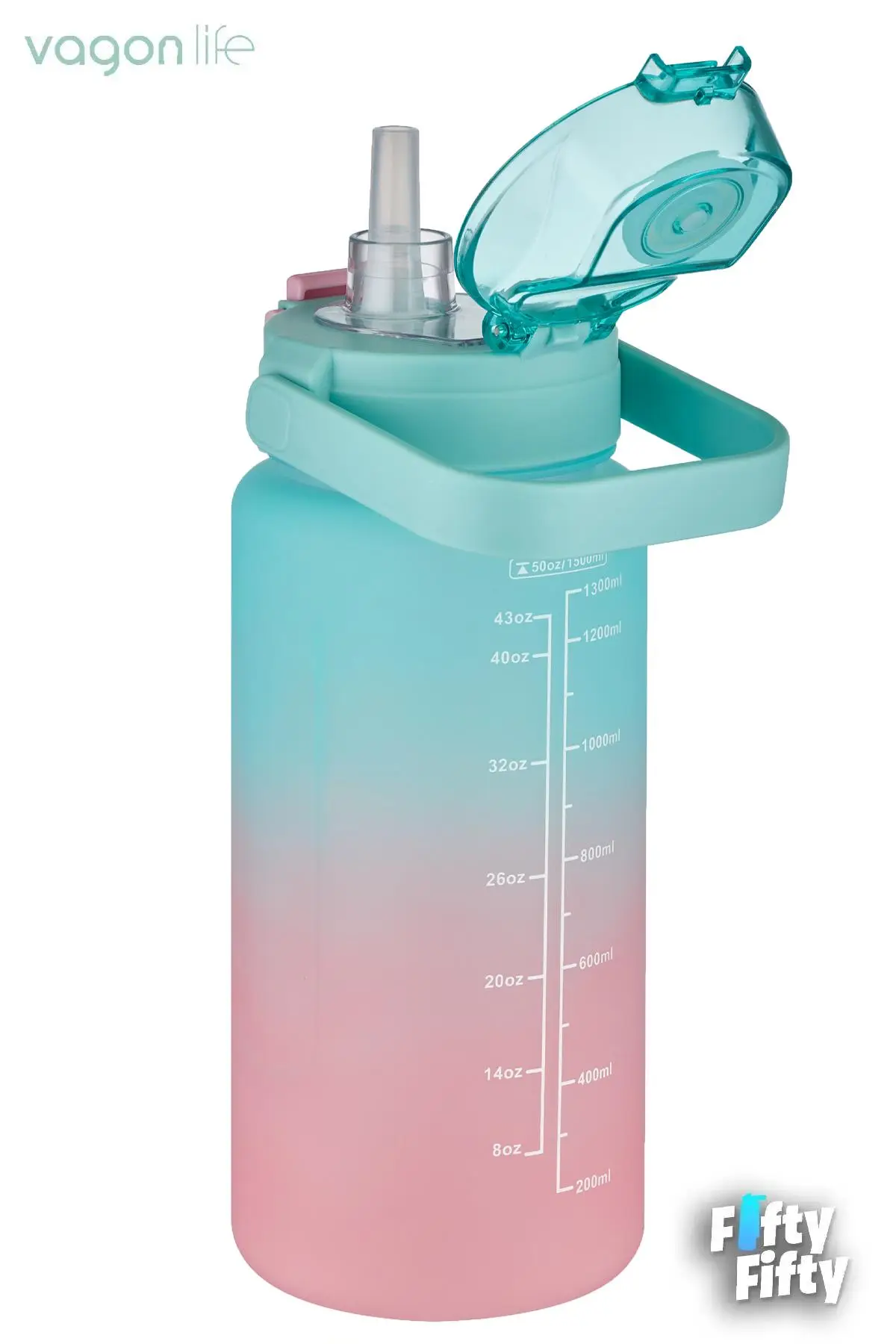 Vagonlife 2`li Ekonomik Motivasyon Matara Seti 1500 ml Büyük Boy 4 Farklı Renk Seçeneği FiftyFifty