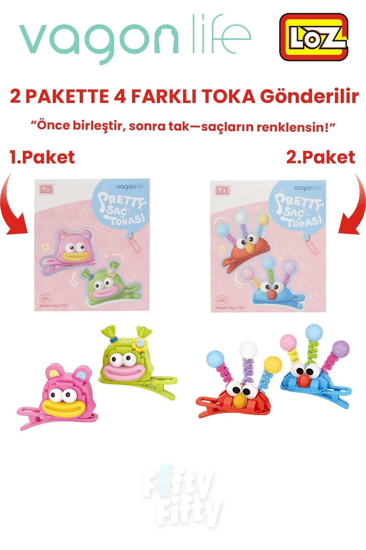 4`lü Saç Toka Seti Önce Birleştir,Sonra Tak (2 Paket 4 Adet Gönderilir) Yapı Toka Seti FF