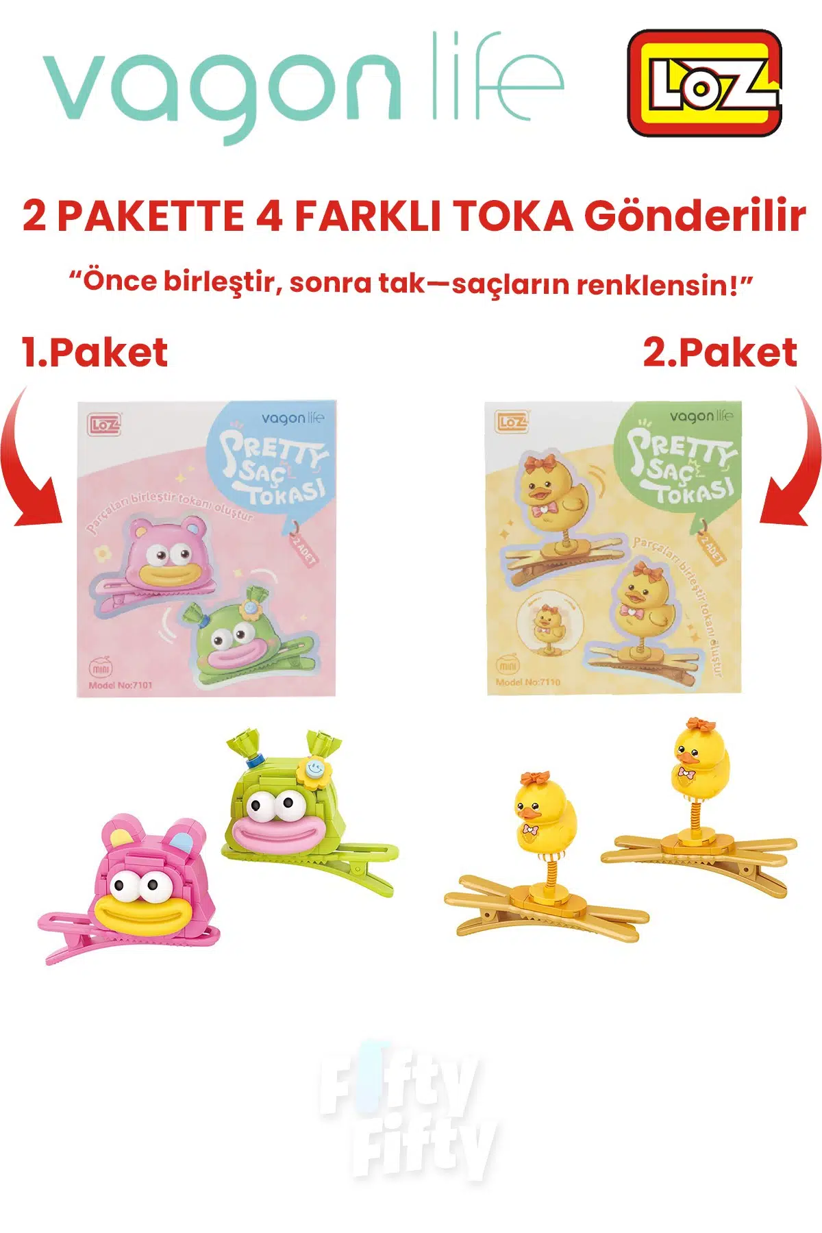 4`lü Saç Toka Seti Önce Birleştir,Sonra Tak (2 Paket 4 Adet Gönderilir) Yapı Toka Seti FF