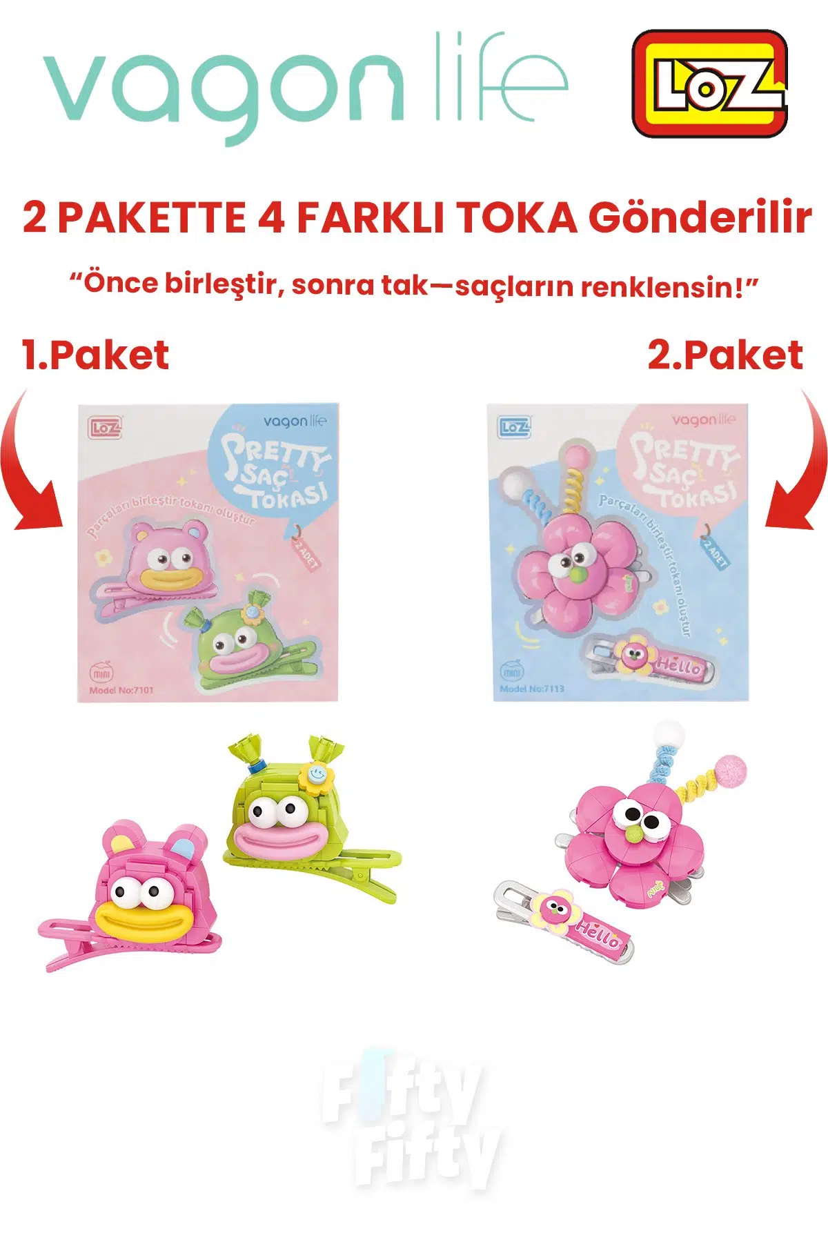 4`lü Saç Toka Seti Önce Birleştir,Sonra Tak (2 Paket 4 Adet Gönderilir) Yapı Toka Seti FF