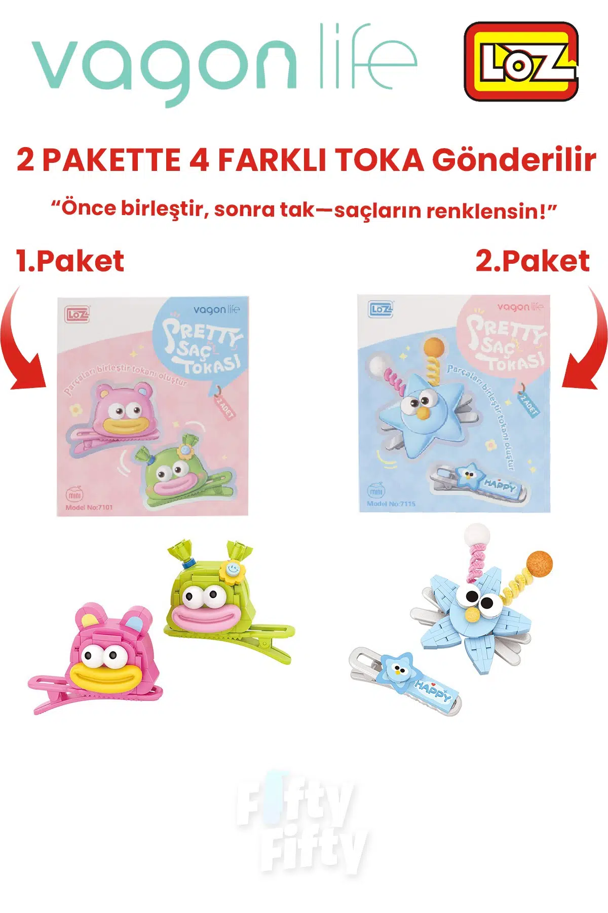 4`lü Saç Toka Seti Önce Birleştir,Sonra Tak (2 Paket 4 Adet Gönderilir) Yapı Toka Seti FF