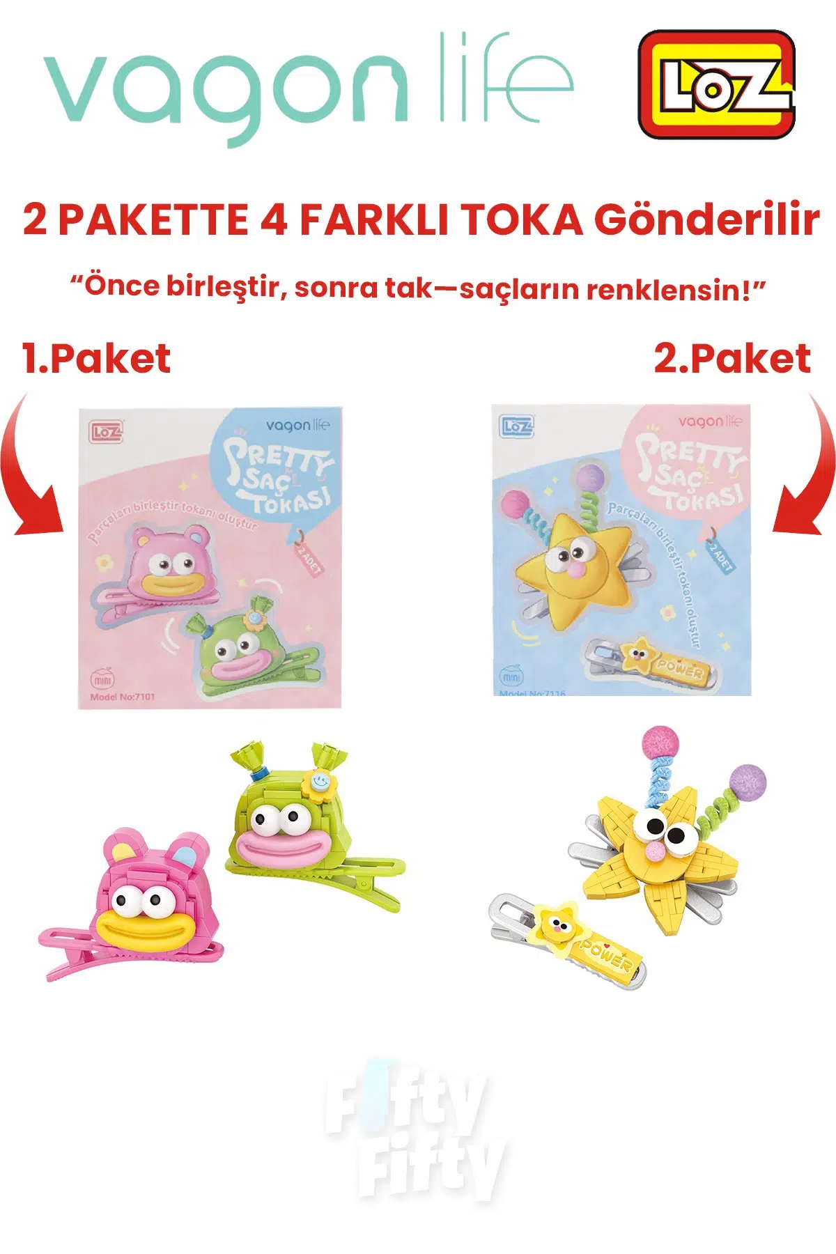 4`lü Saç Toka Seti Önce Birleştir,Sonra Tak (2 Paket 4 Adet Gönderilir) Yapı Toka Seti FF