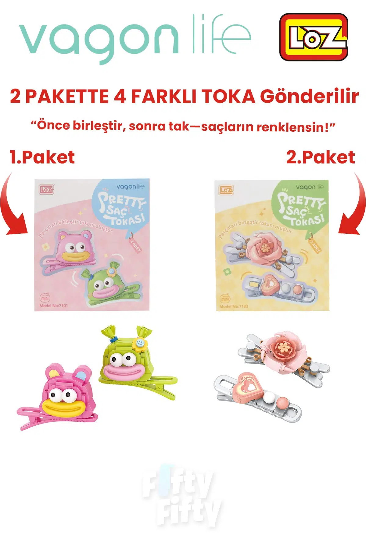 4`lü Saç Toka Seti Önce Birleştir,Sonra Tak (2 Paket 4 Adet Gönderilir) Yapı Toka Seti FF