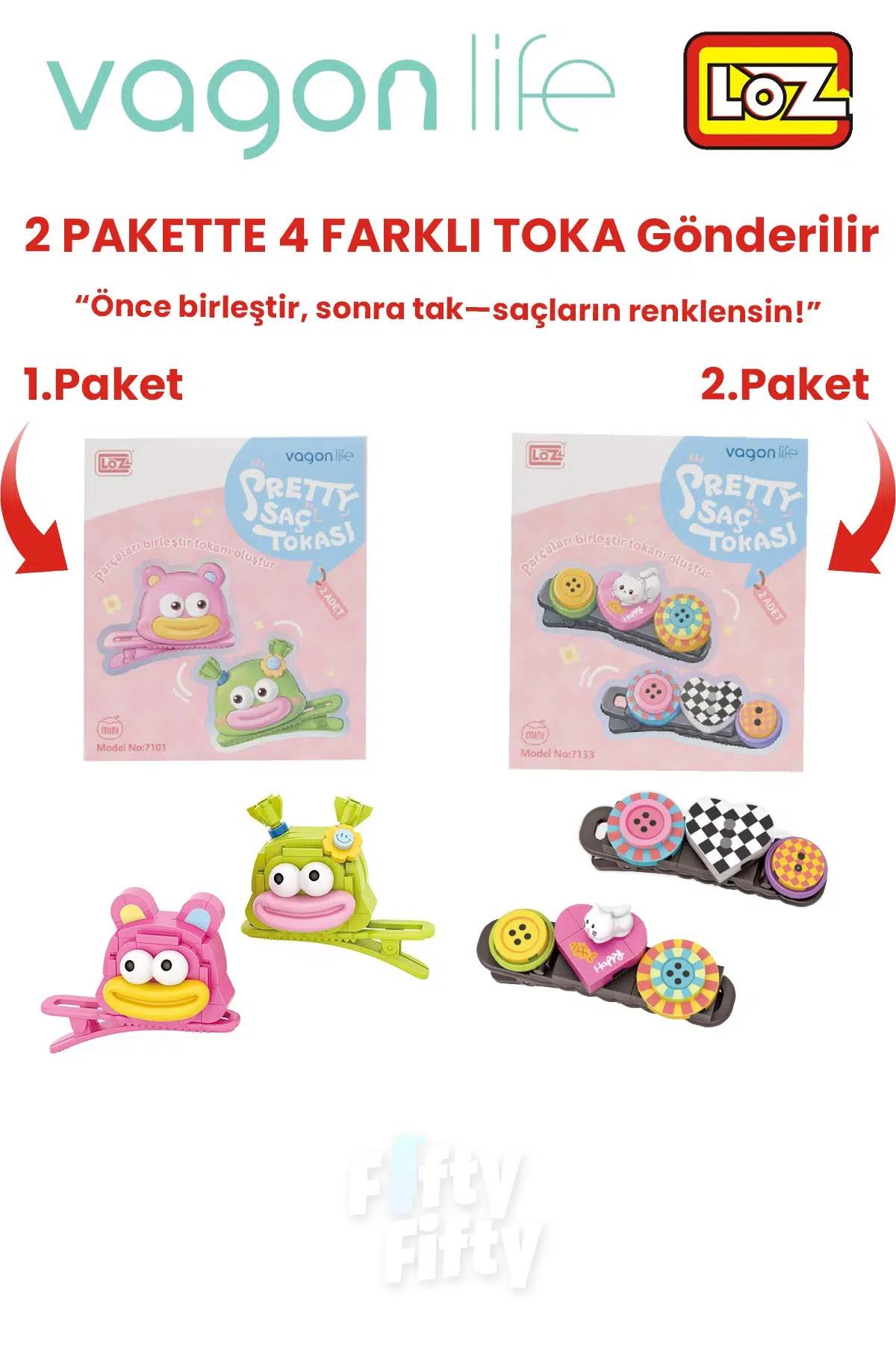 4`lü Saç Toka Seti Önce Birleştir,Sonra Tak (2 Paket 4 Adet Gönderilir) Yapı Toka Seti FF