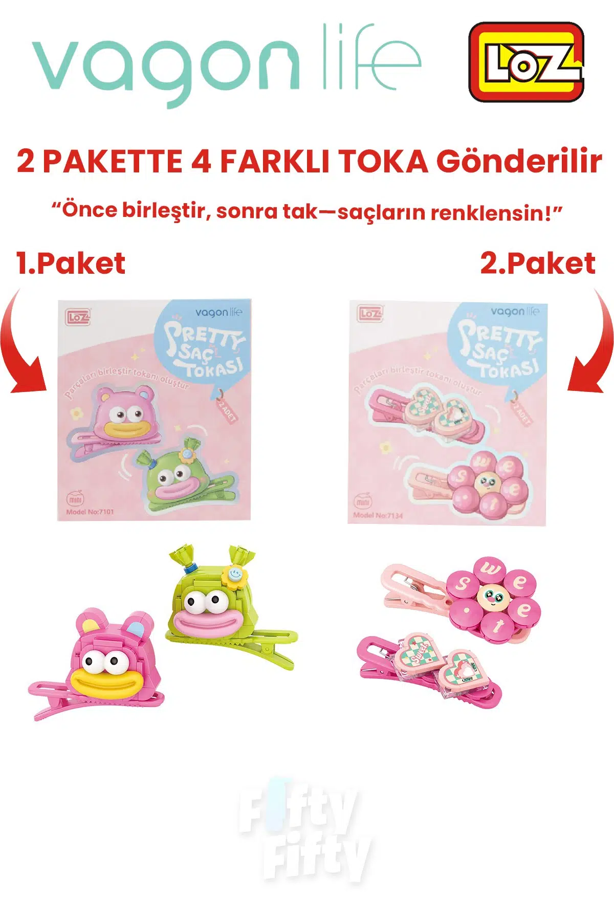 4`lü Saç Toka Seti Önce Birleştir,Sonra Tak (2 Paket 4 Adet Gönderilir) Yapı Toka Seti FF
