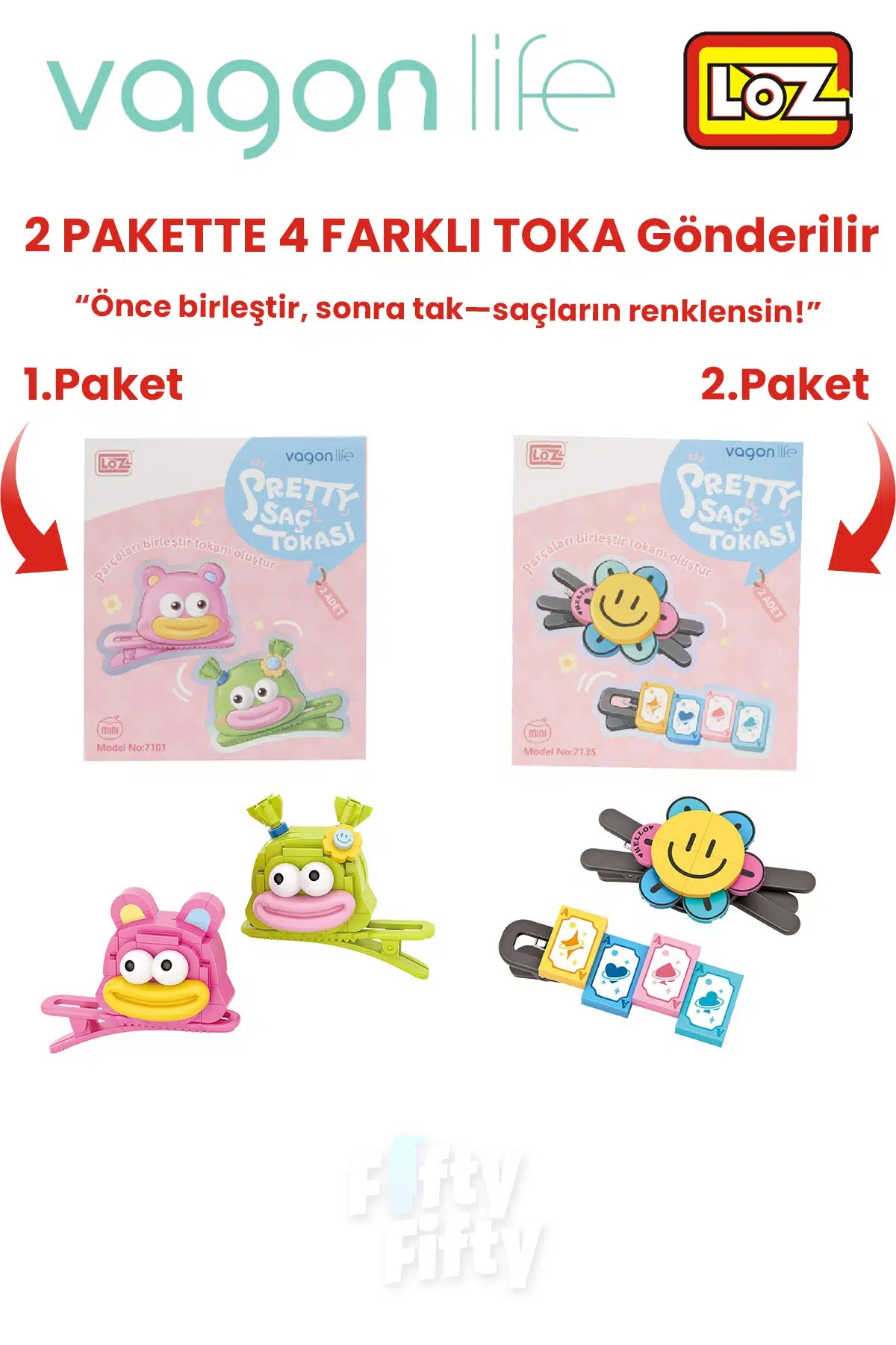 4`lü Saç Toka Seti Önce Birleştir,Sonra Tak (2 Paket 4 Adet Gönderilir) Yapı Toka Seti FF