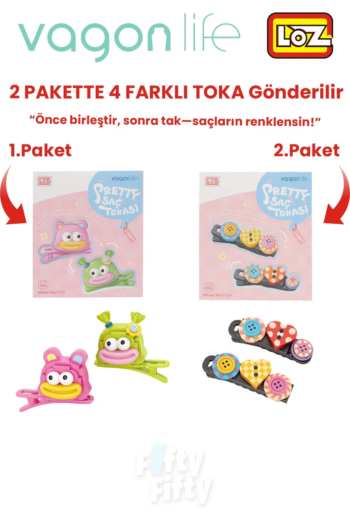 4`lü Saç Toka Seti Önce Birleştir,Sonra Tak (2 Paket 4 Adet Gönderilir) Yapı Toka Seti FF
