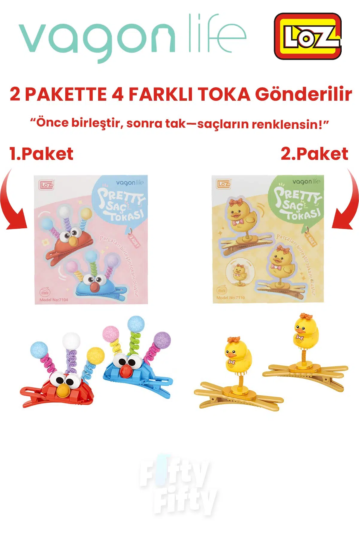 4`lü Saç Toka Seti Önce Birleştir,Sonra Tak (2 Paket 4 Adet Gönderilir) Yapı Toka Seti FF