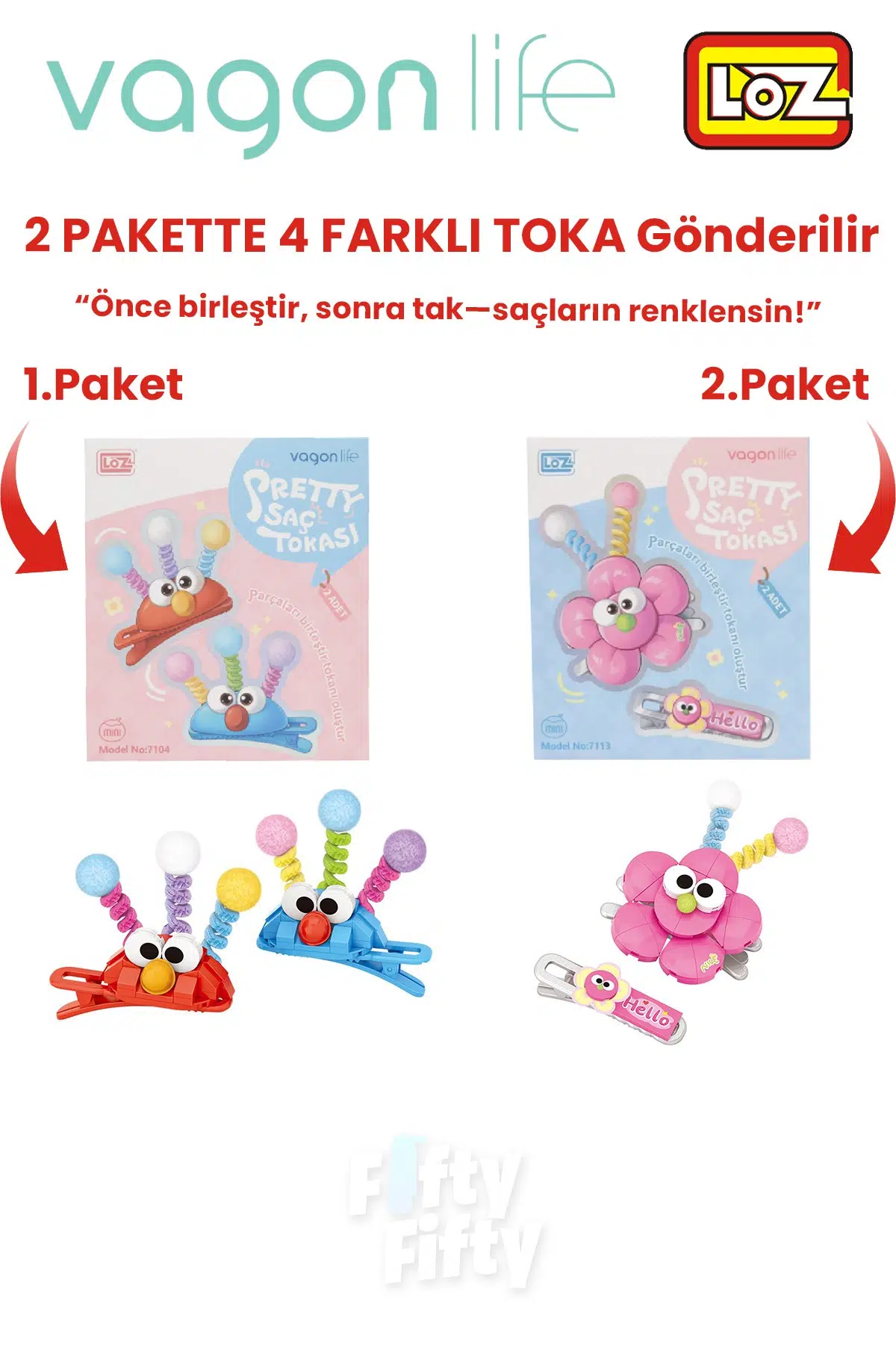 4`lü Saç Toka Seti Önce Birleştir,Sonra Tak (2 Paket 4 Adet Gönderilir) Yapı Toka Seti FF