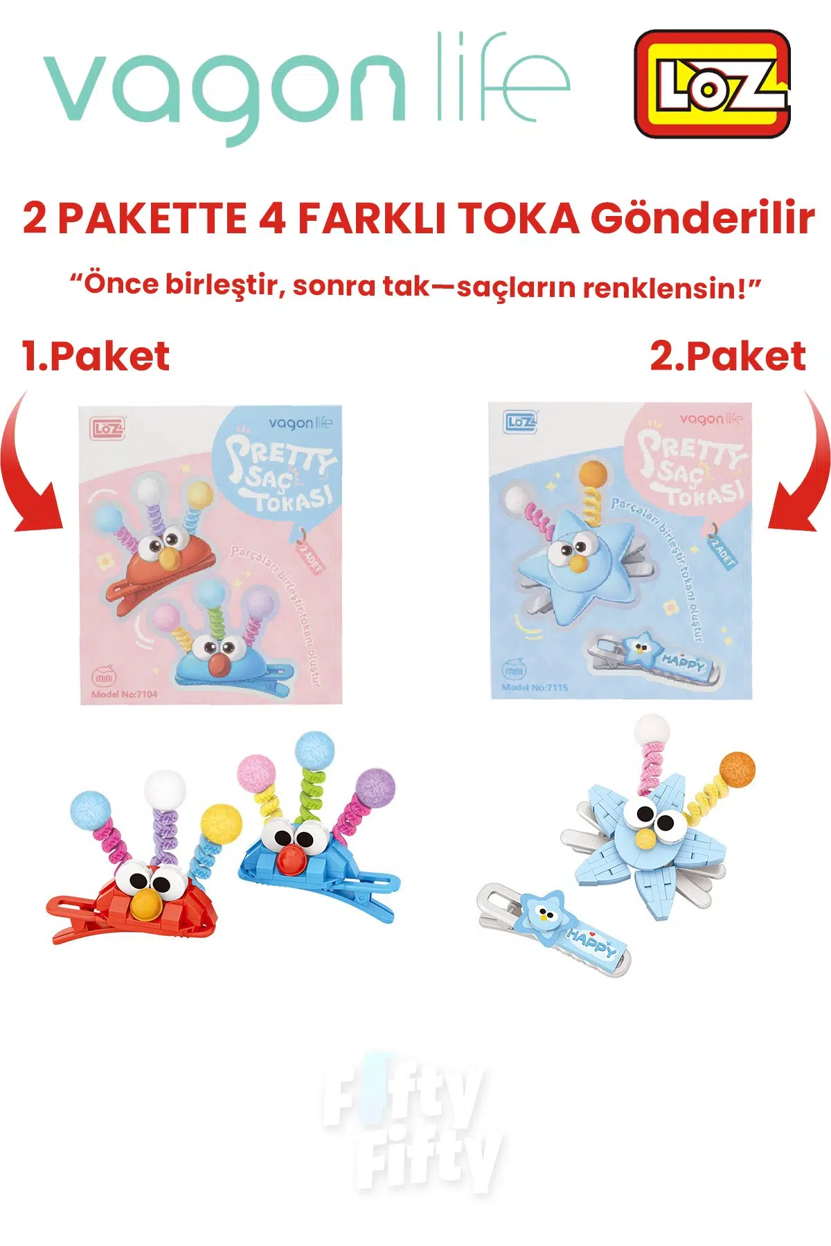 4`lü Saç Toka Seti Önce Birleştir,Sonra Tak (2 Paket 4 Adet Gönderilir) Yapı Toka Seti FF