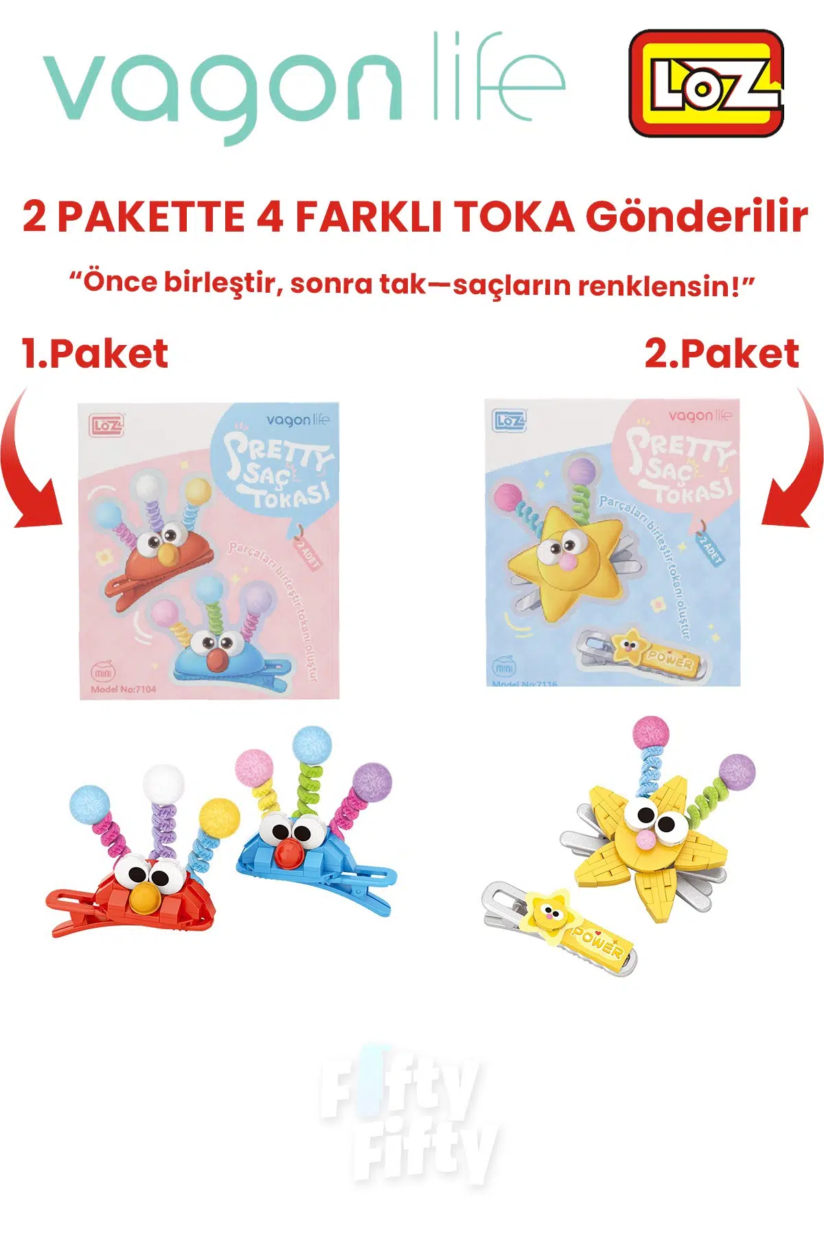 4`lü Saç Toka Seti Önce Birleştir,Sonra Tak (2 Paket 4 Adet Gönderilir) Yapı Toka Seti FF