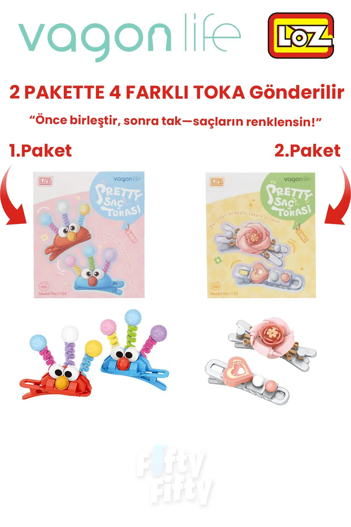 4`lü Saç Toka Seti Önce Birleştir,Sonra Tak (2 Paket 4 Adet Gönderilir) Yapı Toka Seti FF