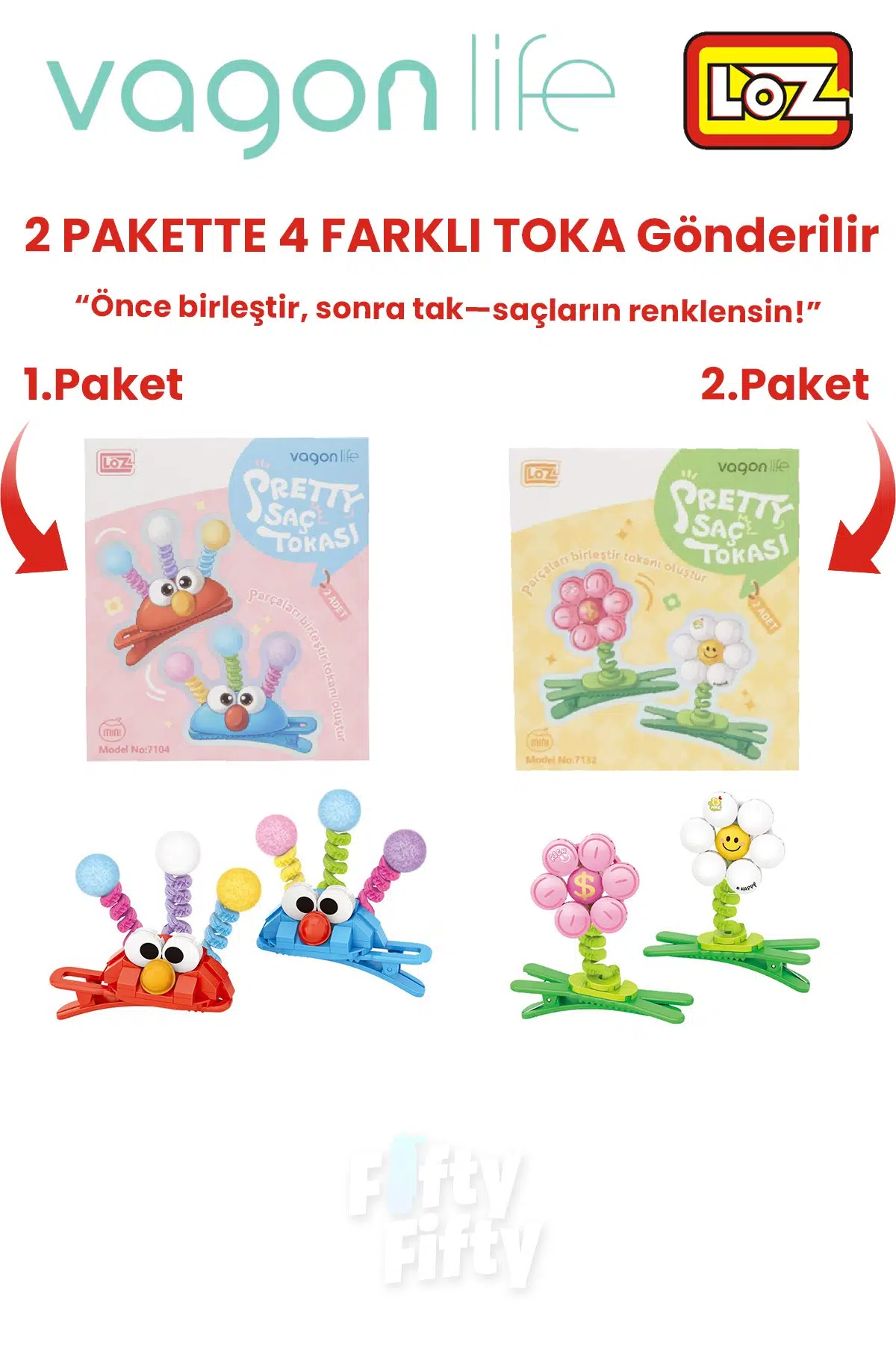4`lü Saç Toka Seti Önce Birleştir,Sonra Tak (2 Paket 4 Adet Gönderilir) Yapı Toka Seti FF