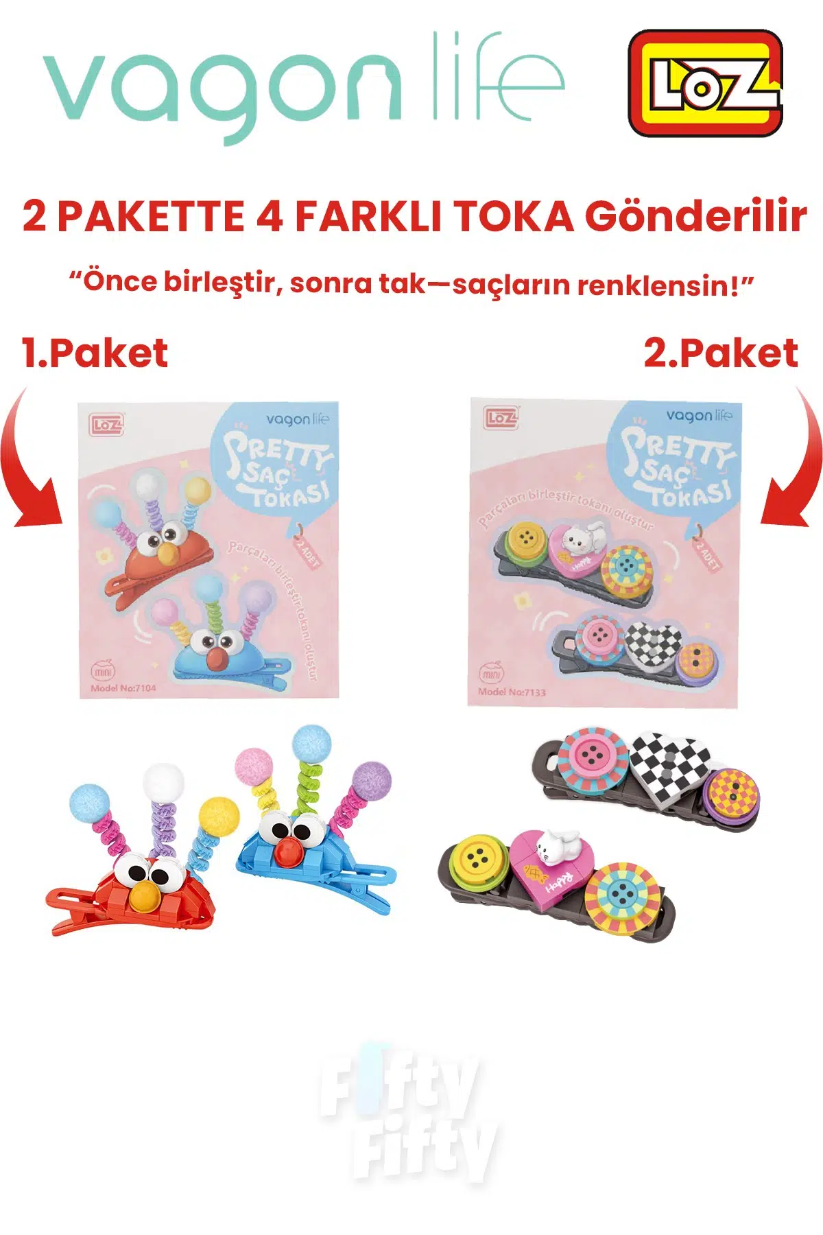 4`lü Saç Toka Seti Önce Birleştir,Sonra Tak (2 Paket 4 Adet Gönderilir) Yapı Toka Seti FF