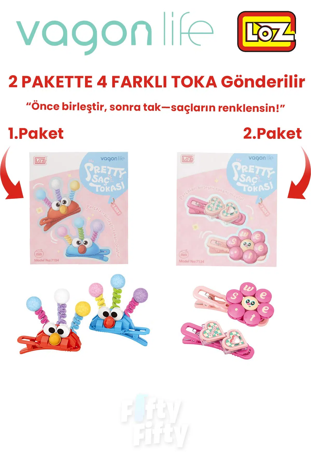 4`lü Saç Toka Seti Önce Birleştir,Sonra Tak (2 Paket 4 Adet Gönderilir) Yapı Toka Seti FF