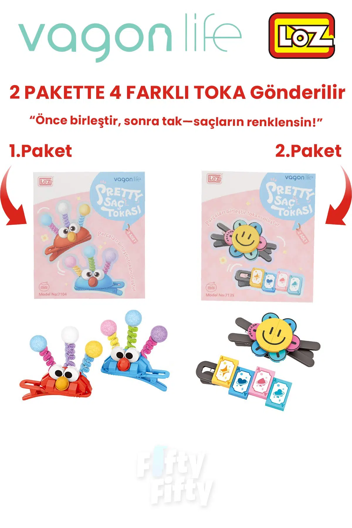 4`lü Saç Toka Seti Önce Birleştir,Sonra Tak (2 Paket 4 Adet Gönderilir) Yapı Toka Seti FF