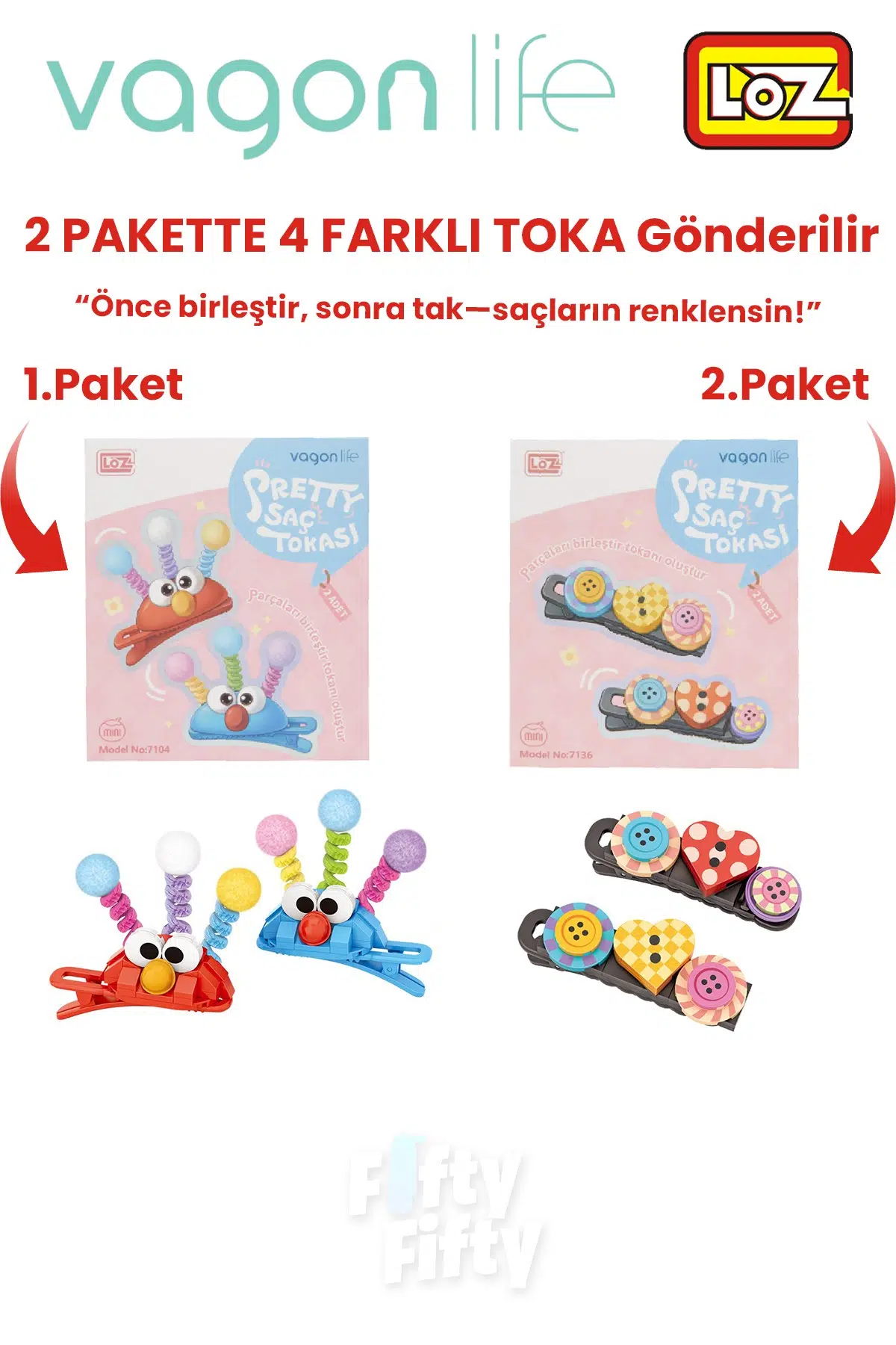 4`lü Saç Toka Seti Önce Birleştir,Sonra Tak (2 Paket 4 Adet Gönderilir) Yapı Toka Seti FF