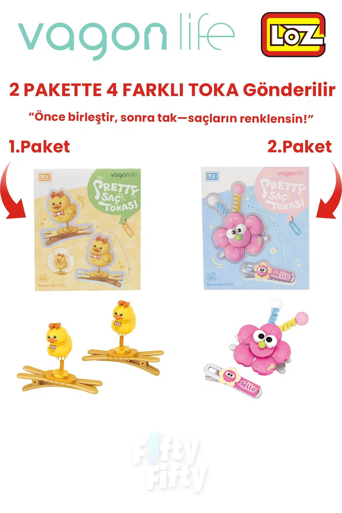 4`lü Saç Toka Seti Önce Birleştir,Sonra Tak (2 Paket 4 Adet Gönderilir) Yapı Toka Seti FF