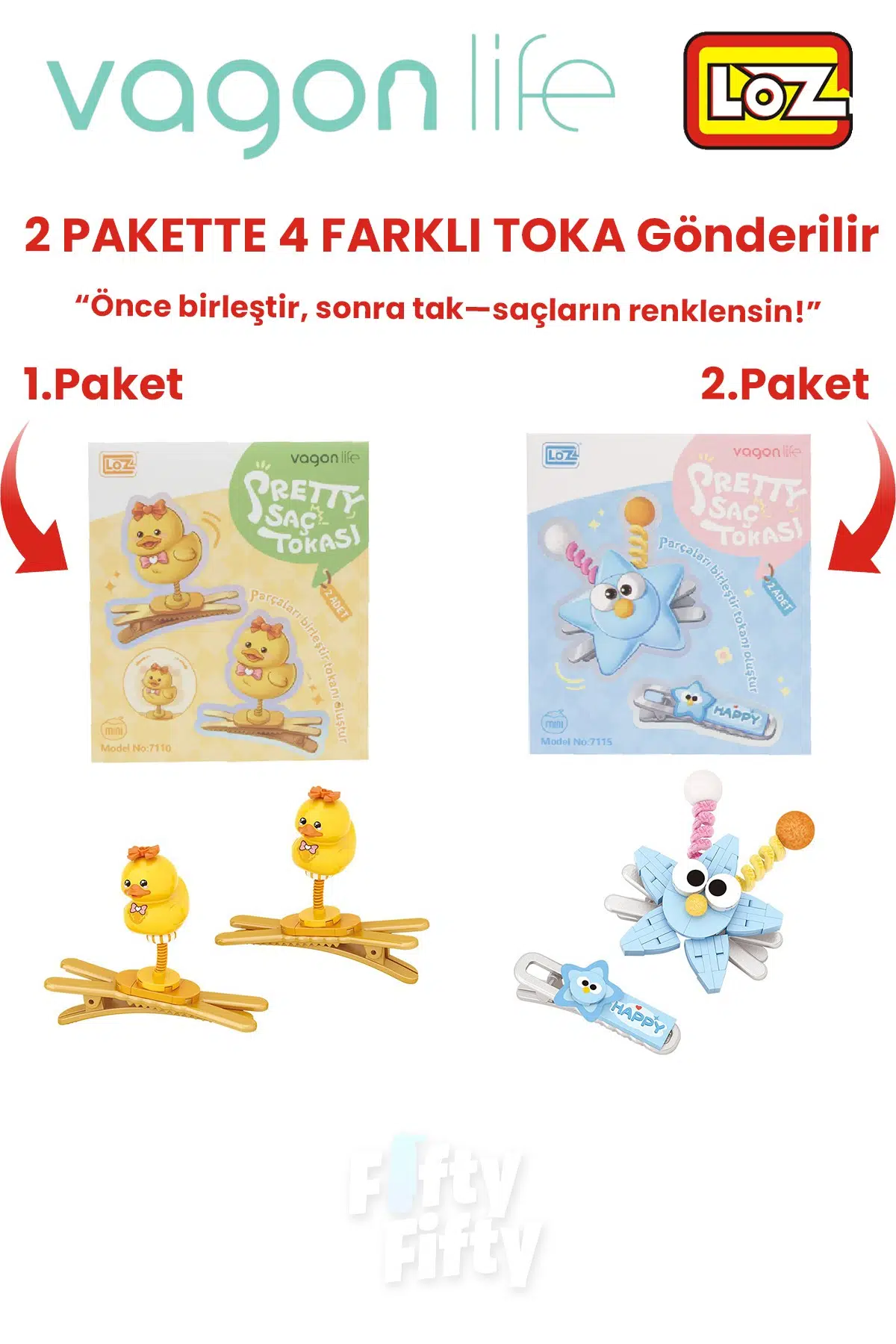 4`lü Saç Toka Seti Önce Birleştir,Sonra Tak (2 Paket 4 Adet Gönderilir) Yapı Toka Seti FF