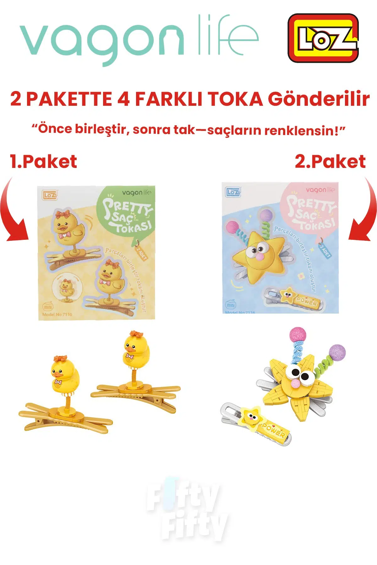 4`lü Saç Toka Seti Önce Birleştir,Sonra Tak (2 Paket 4 Adet Gönderilir) Yapı Toka Seti FF