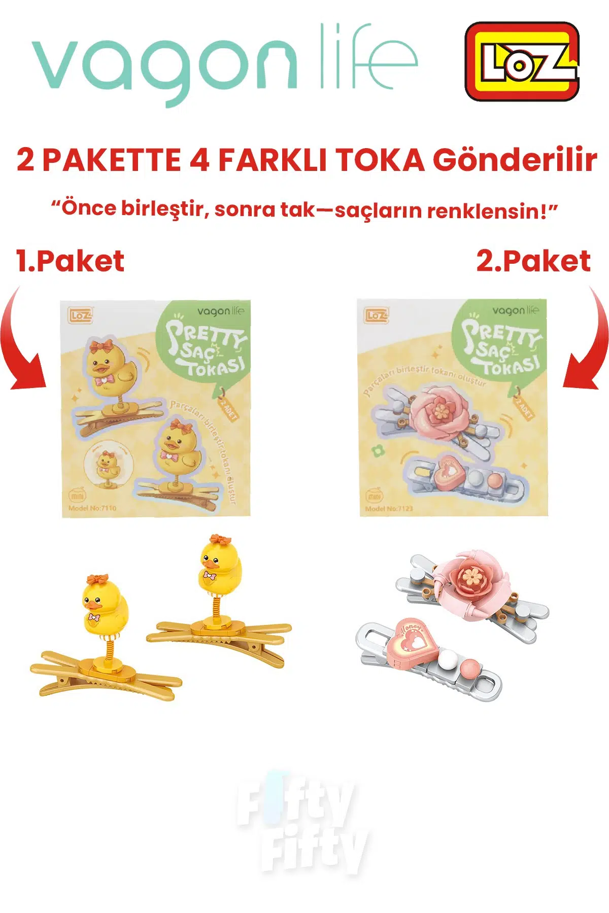 4`lü Saç Toka Seti Önce Birleştir,Sonra Tak (2 Paket 4 Adet Gönderilir) Yapı Toka Seti FF
