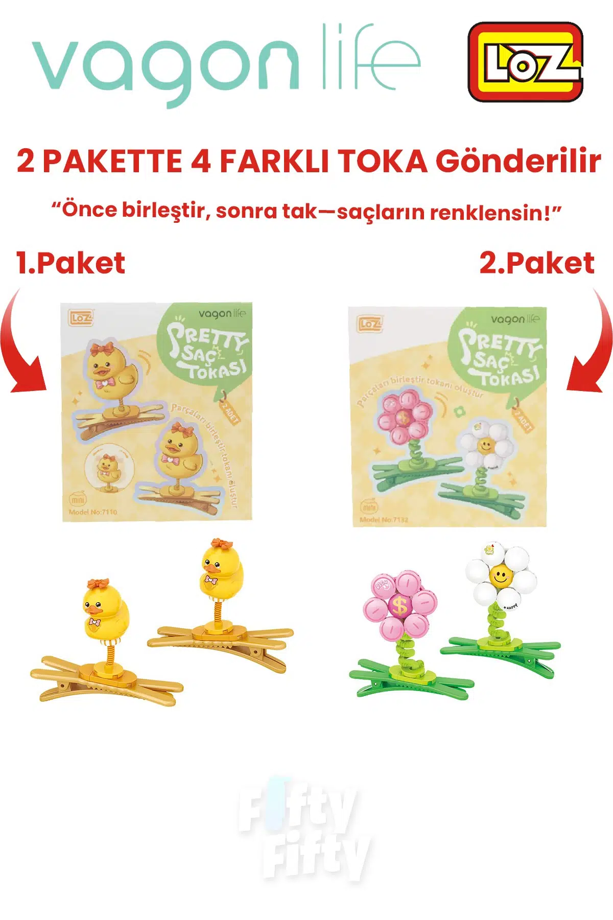 4`lü Saç Toka Seti Önce Birleştir,Sonra Tak (2 Paket 4 Adet Gönderilir) Yapı Toka Seti FF