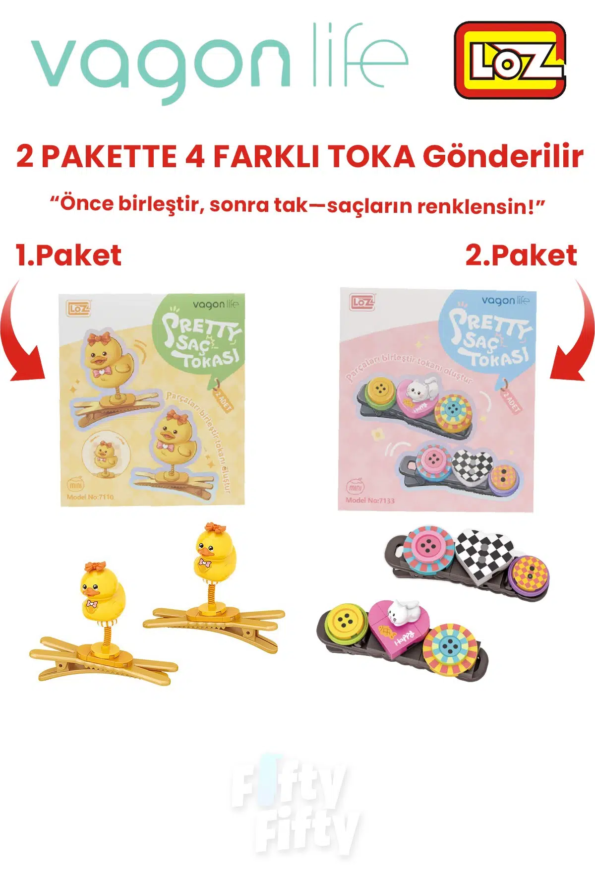 4`lü Saç Toka Seti Önce Birleştir,Sonra Tak (2 Paket 4 Adet Gönderilir) Yapı Toka Seti FF