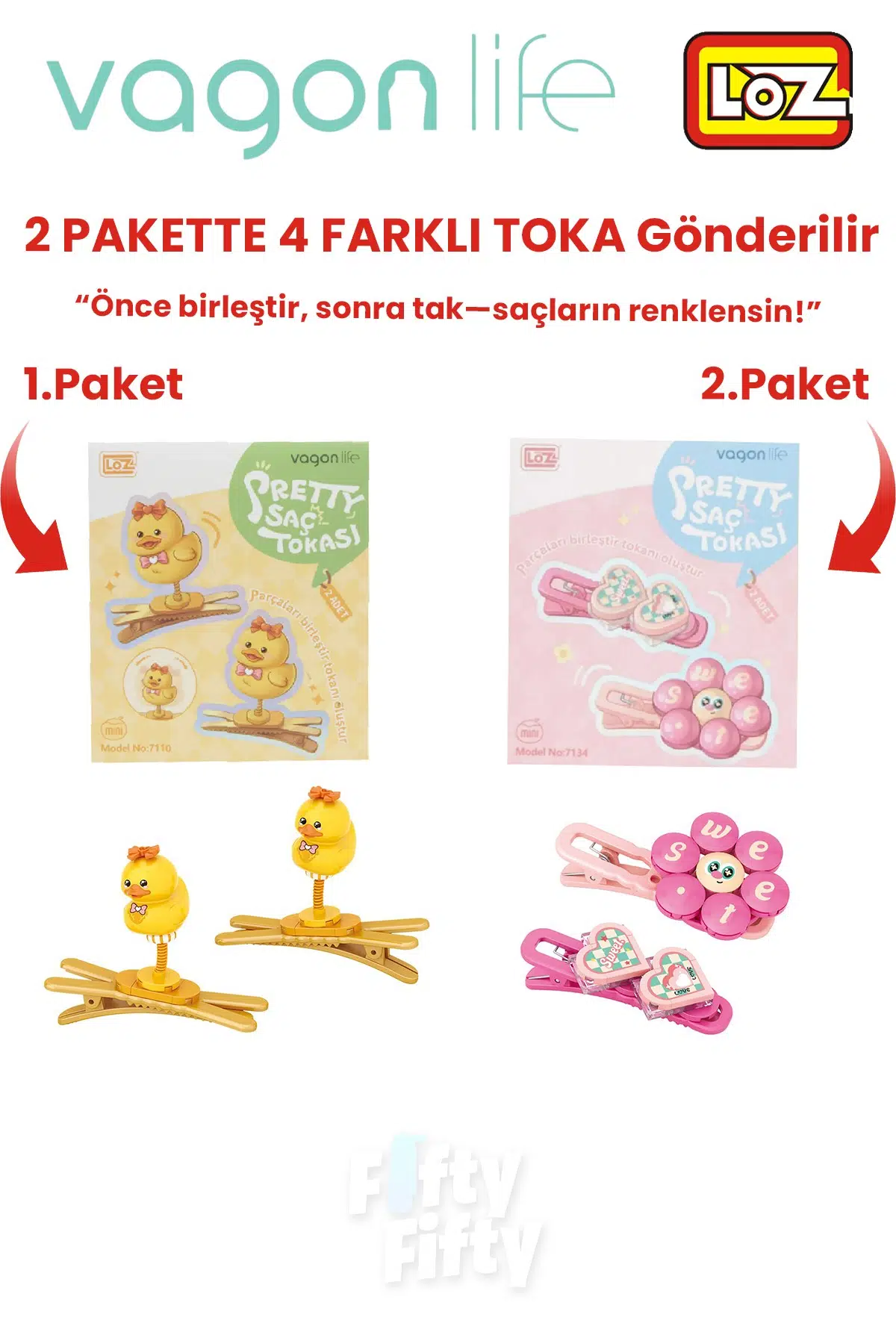 4`lü Saç Toka Seti Önce Birleştir,Sonra Tak (2 Paket 4 Adet Gönderilir) Yapı Toka Seti FF