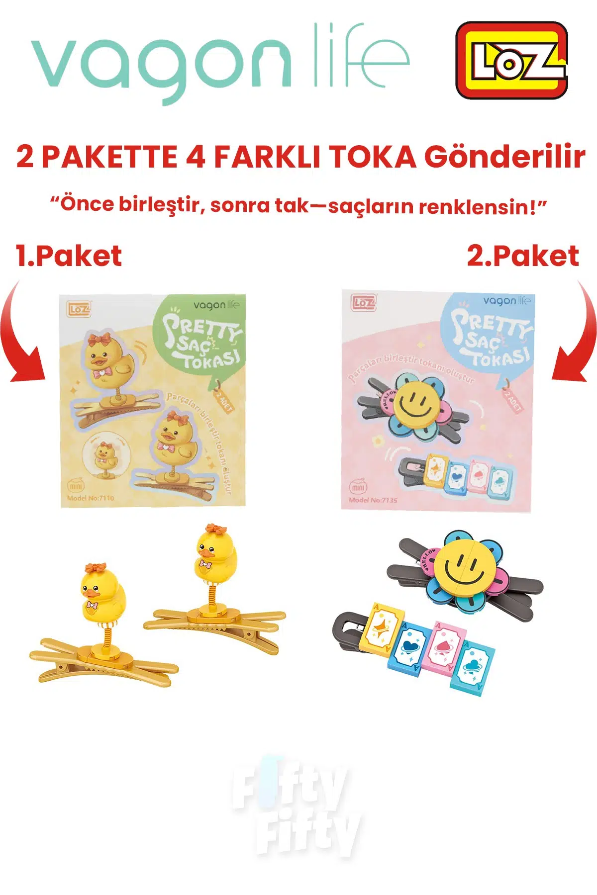 4`lü Saç Toka Seti Önce Birleştir,Sonra Tak (2 Paket 4 Adet Gönderilir) Yapı Toka Seti FF