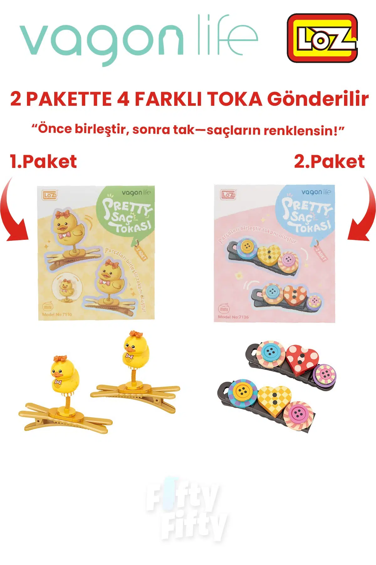 4`lü Saç Toka Seti Önce Birleştir,Sonra Tak (2 Paket 4 Adet Gönderilir) Yapı Toka Seti FF