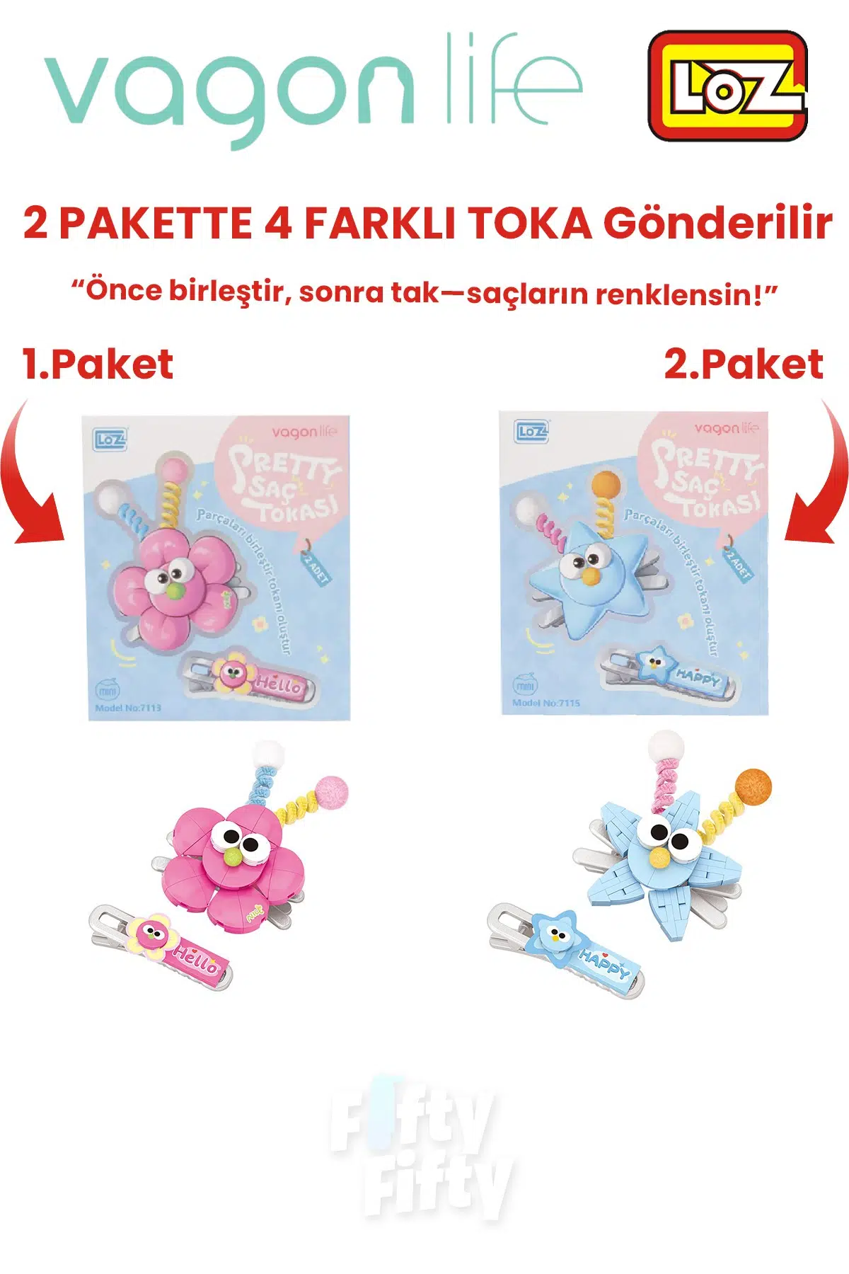 4`lü Saç Toka Seti Önce Birleştir,Sonra Tak (2 Paket 4 Adet Gönderilir) Yapı Toka Seti FF