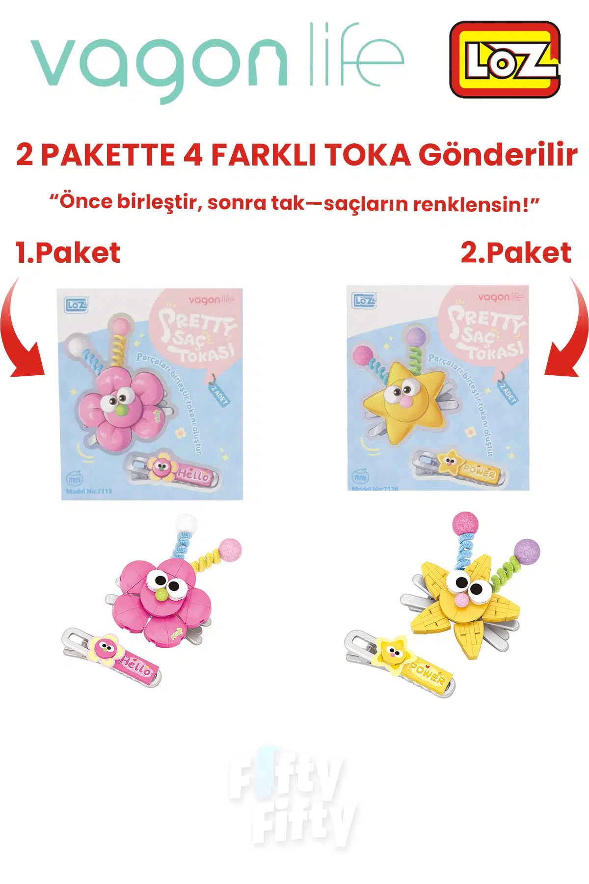 4`lü Saç Toka Seti Önce Birleştir,Sonra Tak (2 Paket 4 Adet Gönderilir) Yapı Toka Seti FF
