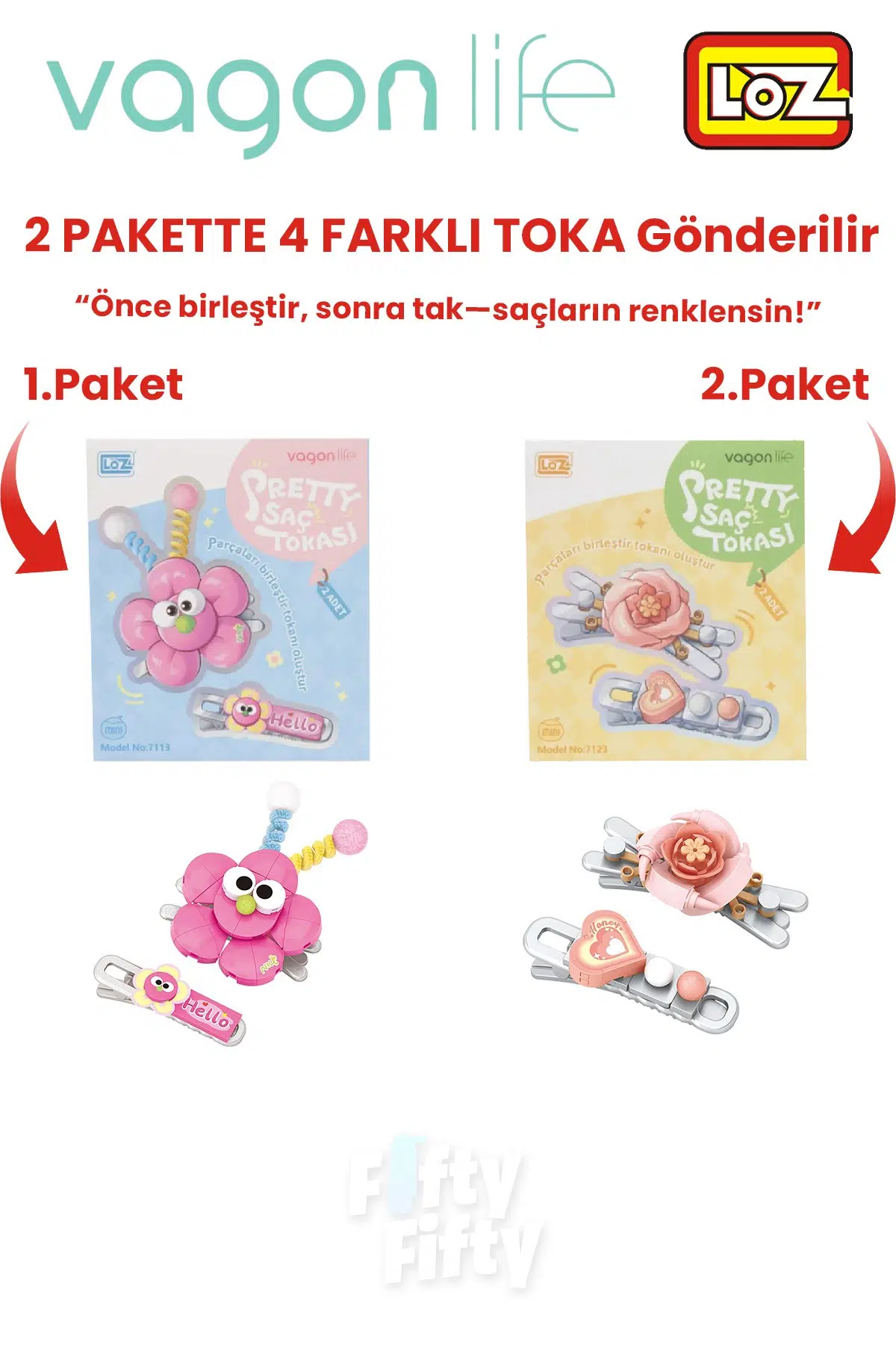 4`lü Saç Toka Seti Önce Birleştir,Sonra Tak (2 Paket 4 Adet Gönderilir) Yapı Toka Seti FF