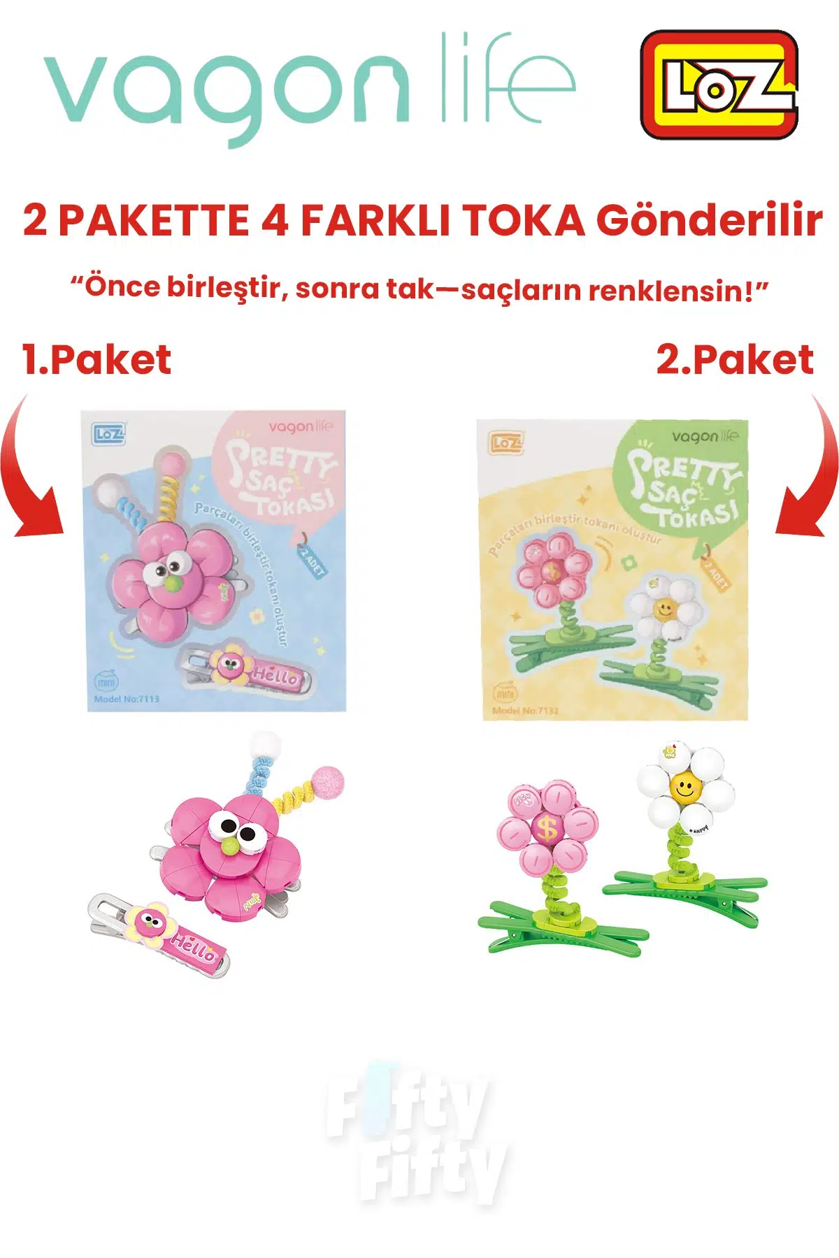 4`lü Saç Toka Seti Önce Birleştir,Sonra Tak (2 Paket 4 Adet Gönderilir) Yapı Toka Seti FF