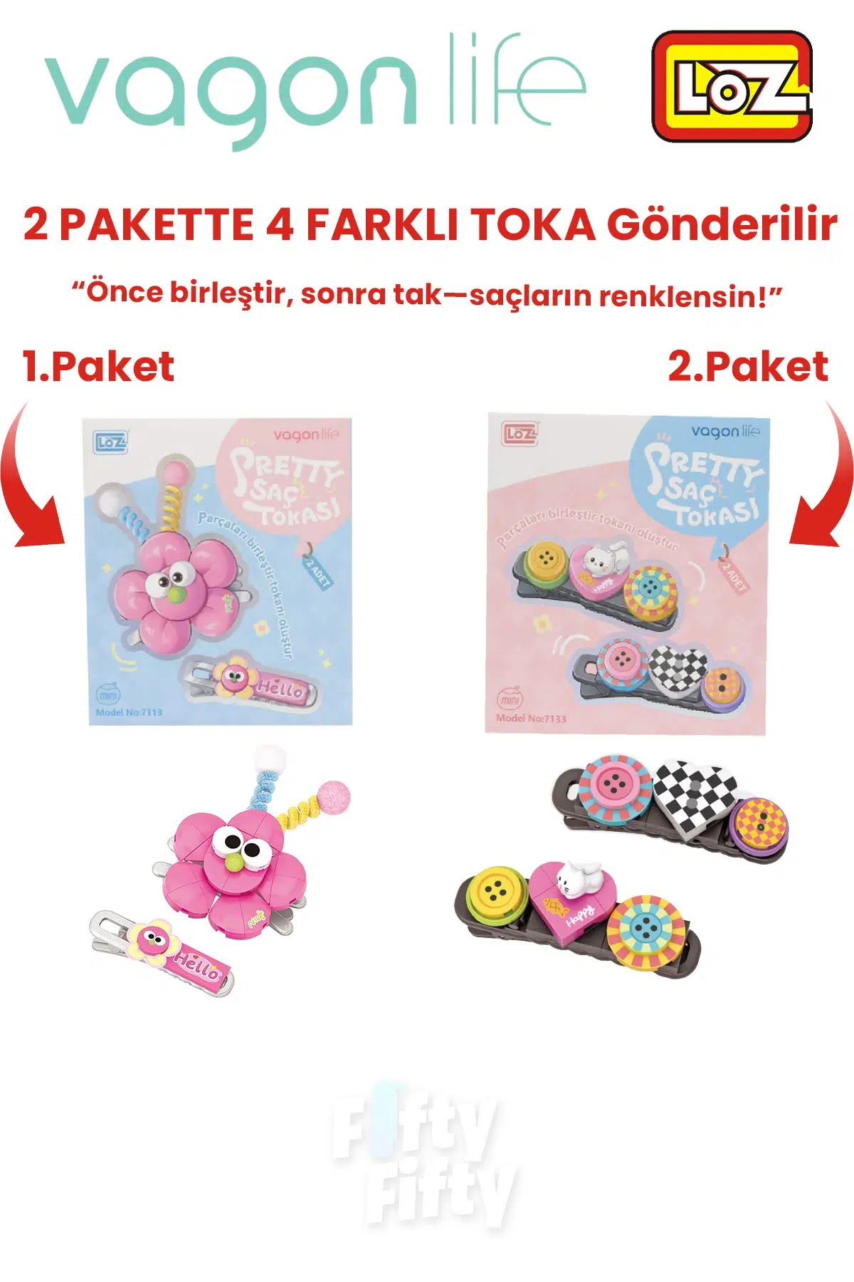 4`lü Saç Toka Seti Önce Birleştir,Sonra Tak (2 Paket 4 Adet Gönderilir) Yapı Toka Seti FF