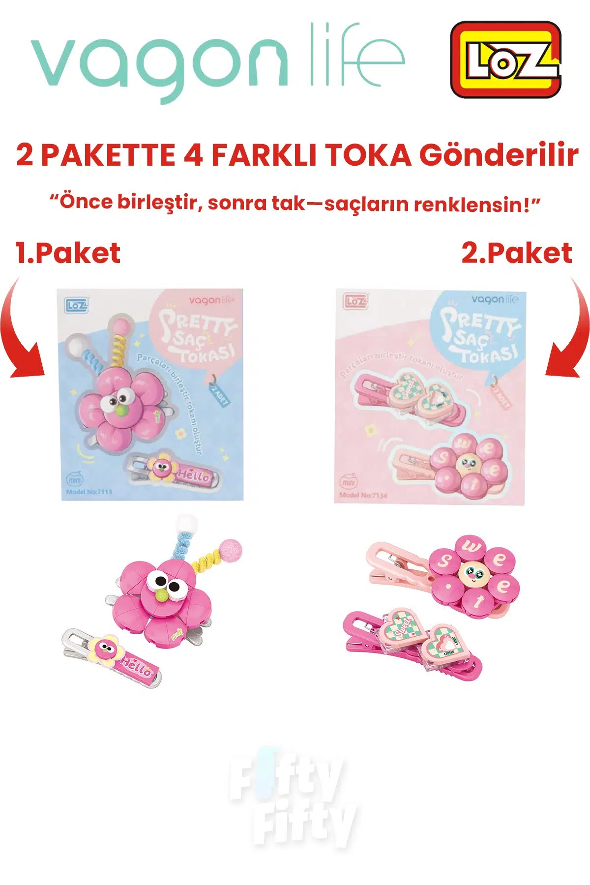 4`lü Saç Toka Seti Önce Birleştir,Sonra Tak (2 Paket 4 Adet Gönderilir) Yapı Toka Seti FF